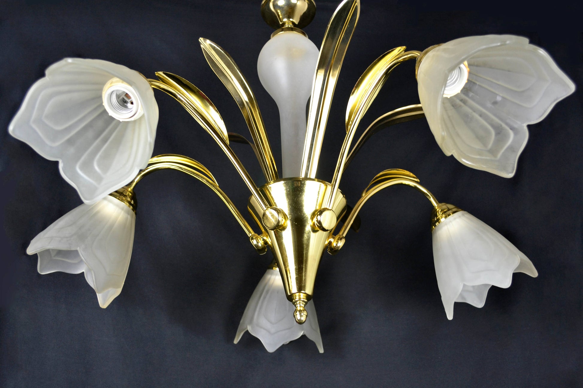 Glass | Brass 5-Arm Floral Chandelier