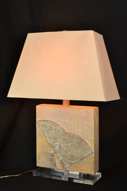 textured block table lamp from the 1980s
