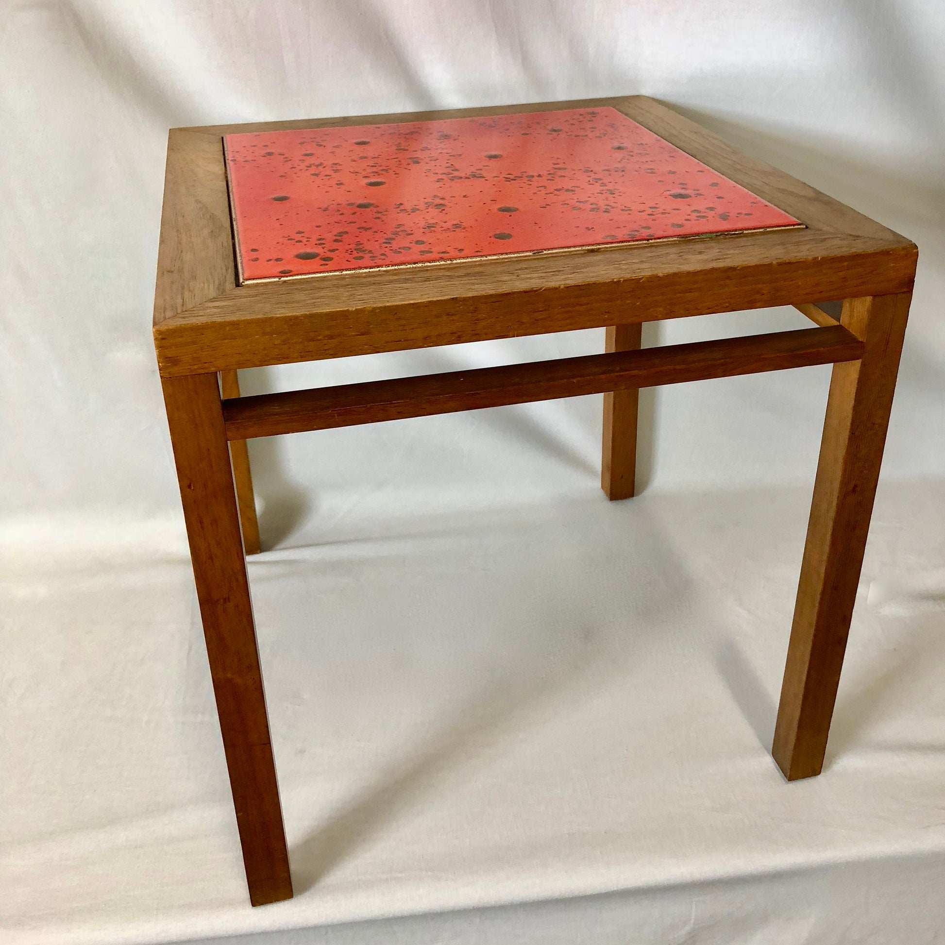 Brown Saltman Square Teak Orange Tile Table