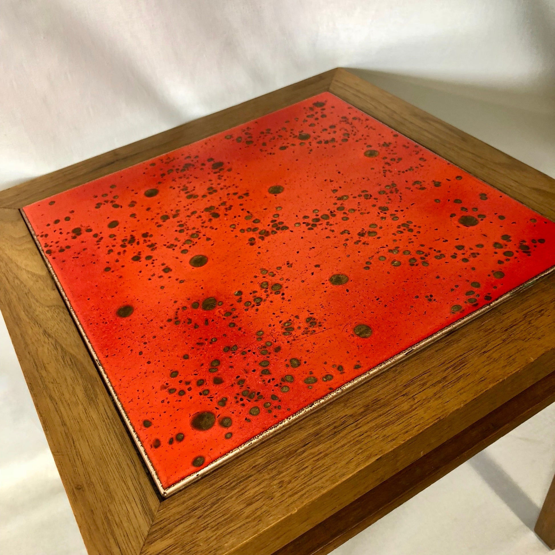 Brown Saltman Square Teak Orange Tile Table