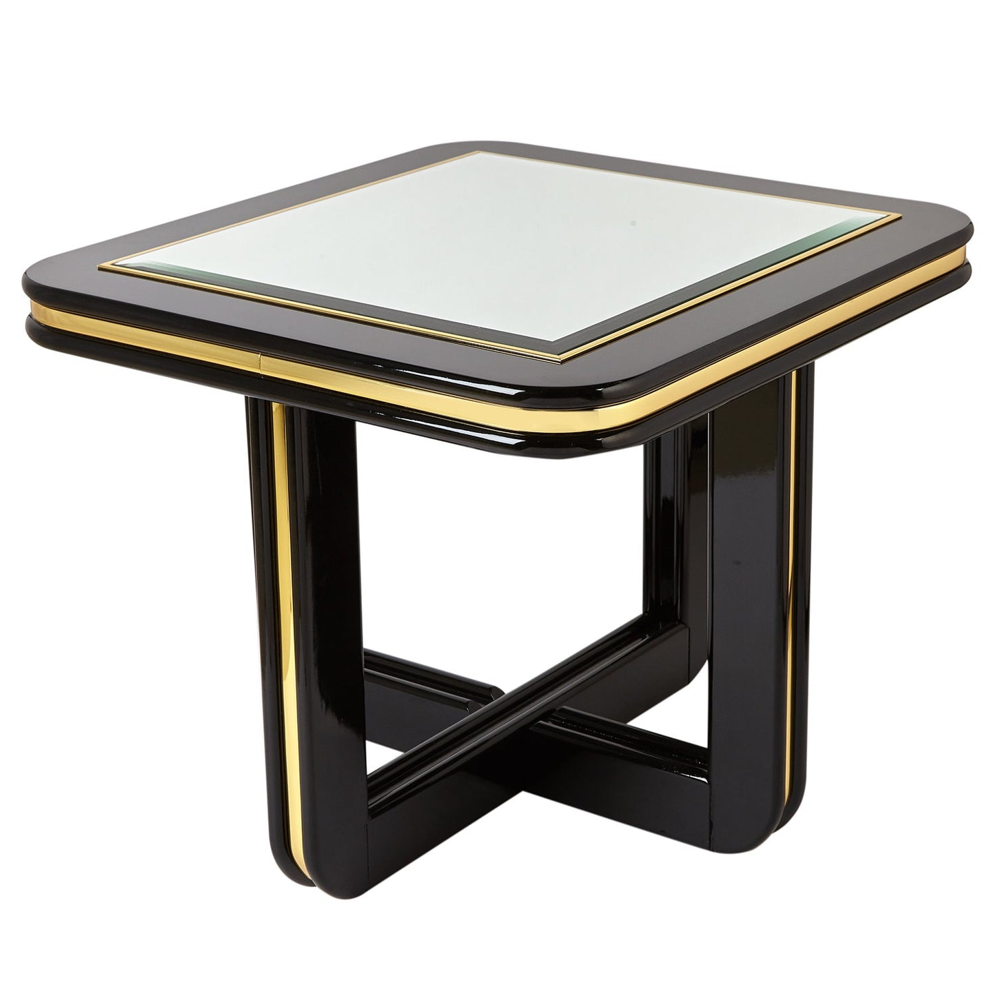Black Lacquered End Tables with Mirror Top | Pair