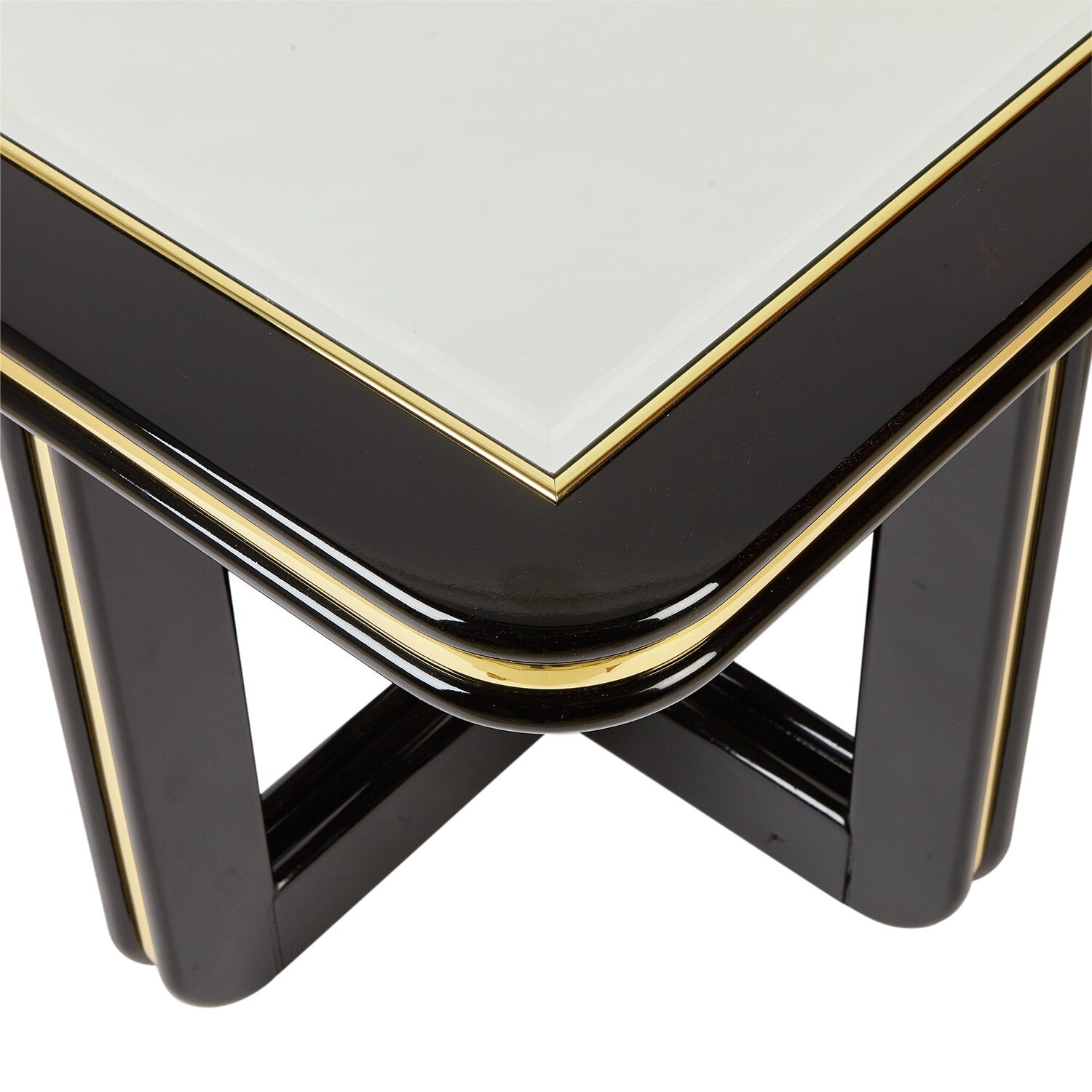 Black Lacquered End Tables with Mirror Top | Pair
