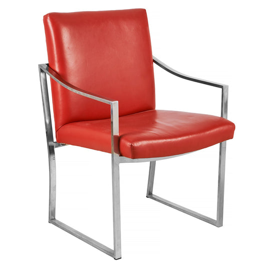 Red Chrome Armchairs Bert England | Pair