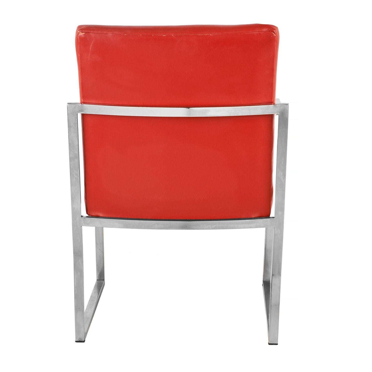 Red Chrome Armchairs Bert England | Pair