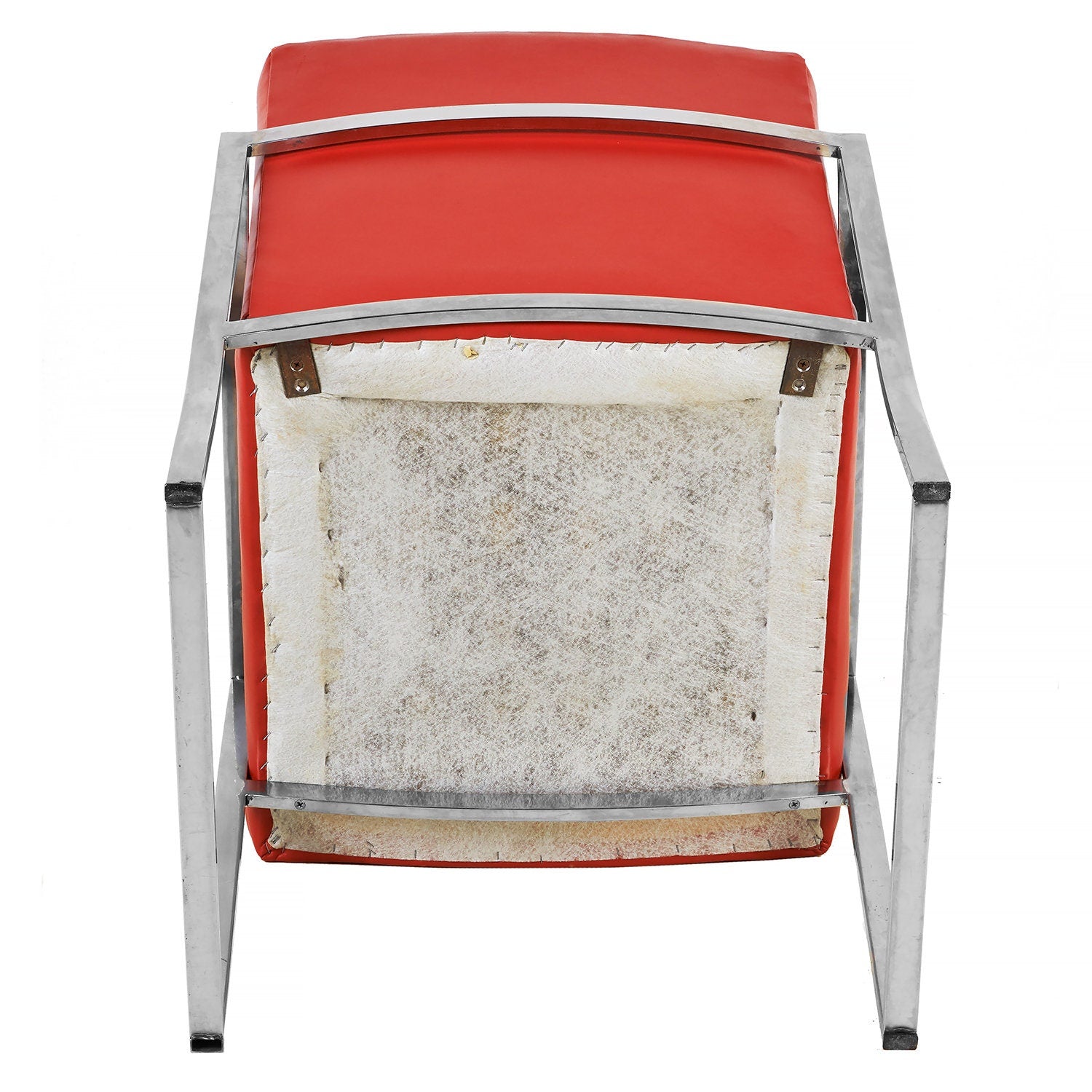 Red Chrome Armchairs Bert England | Pair