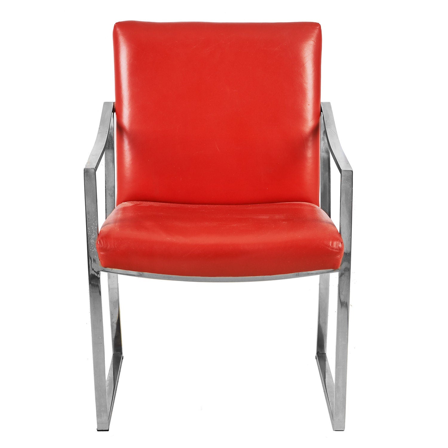Red Chrome Armchairs Bert England | Pair