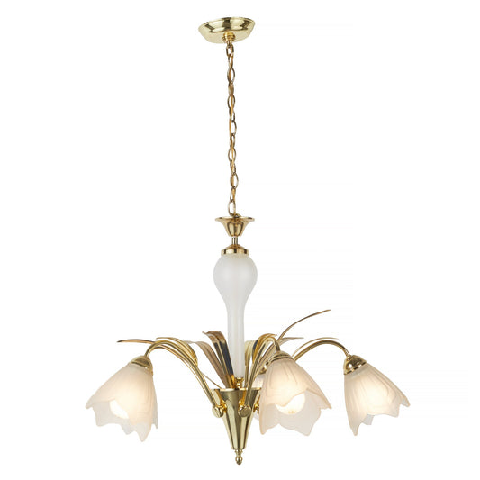 Glass | Brass 5-Arm Floral Chandelier