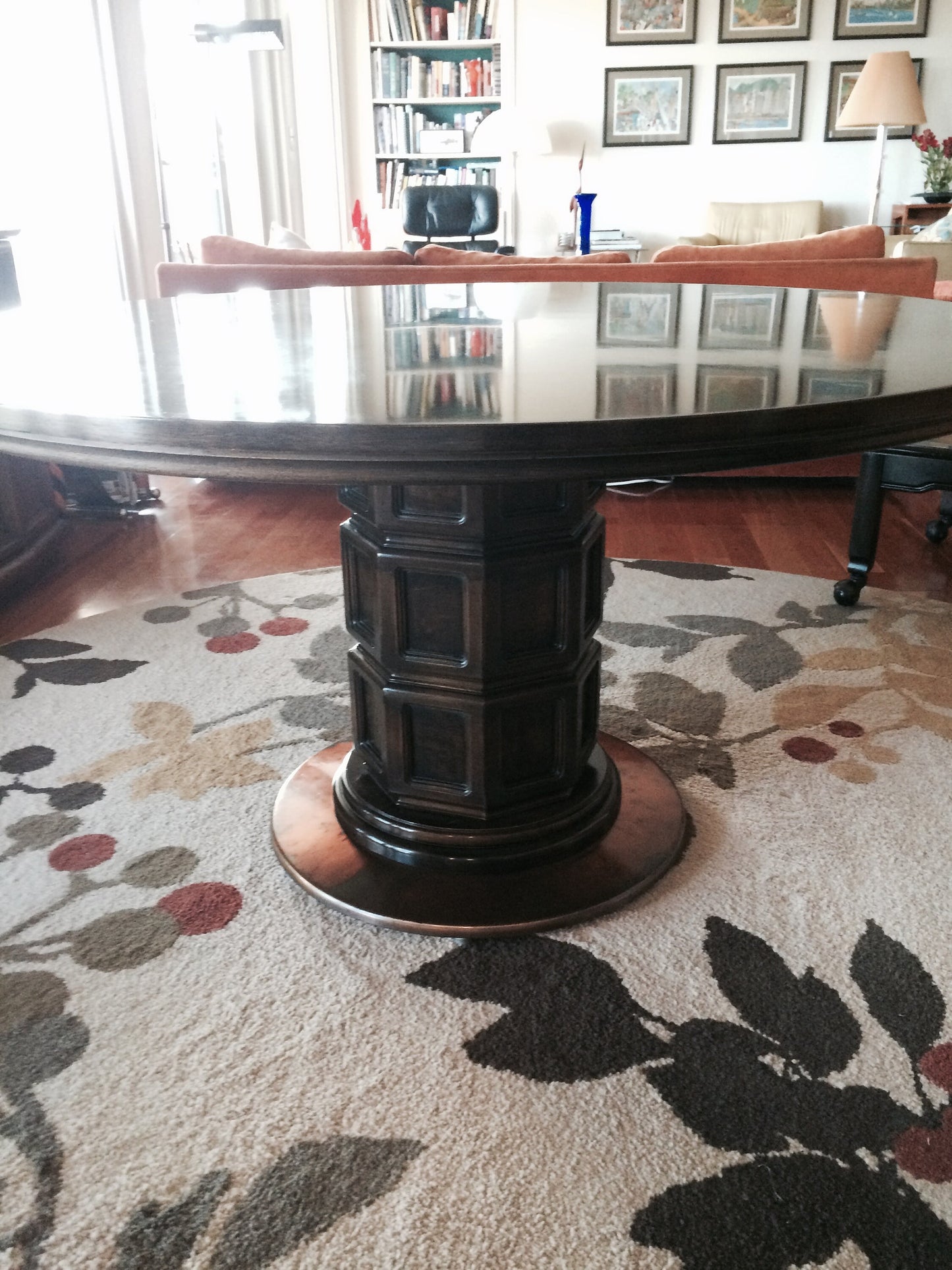 Widdicomb Walnut and Copper Pedestal Table