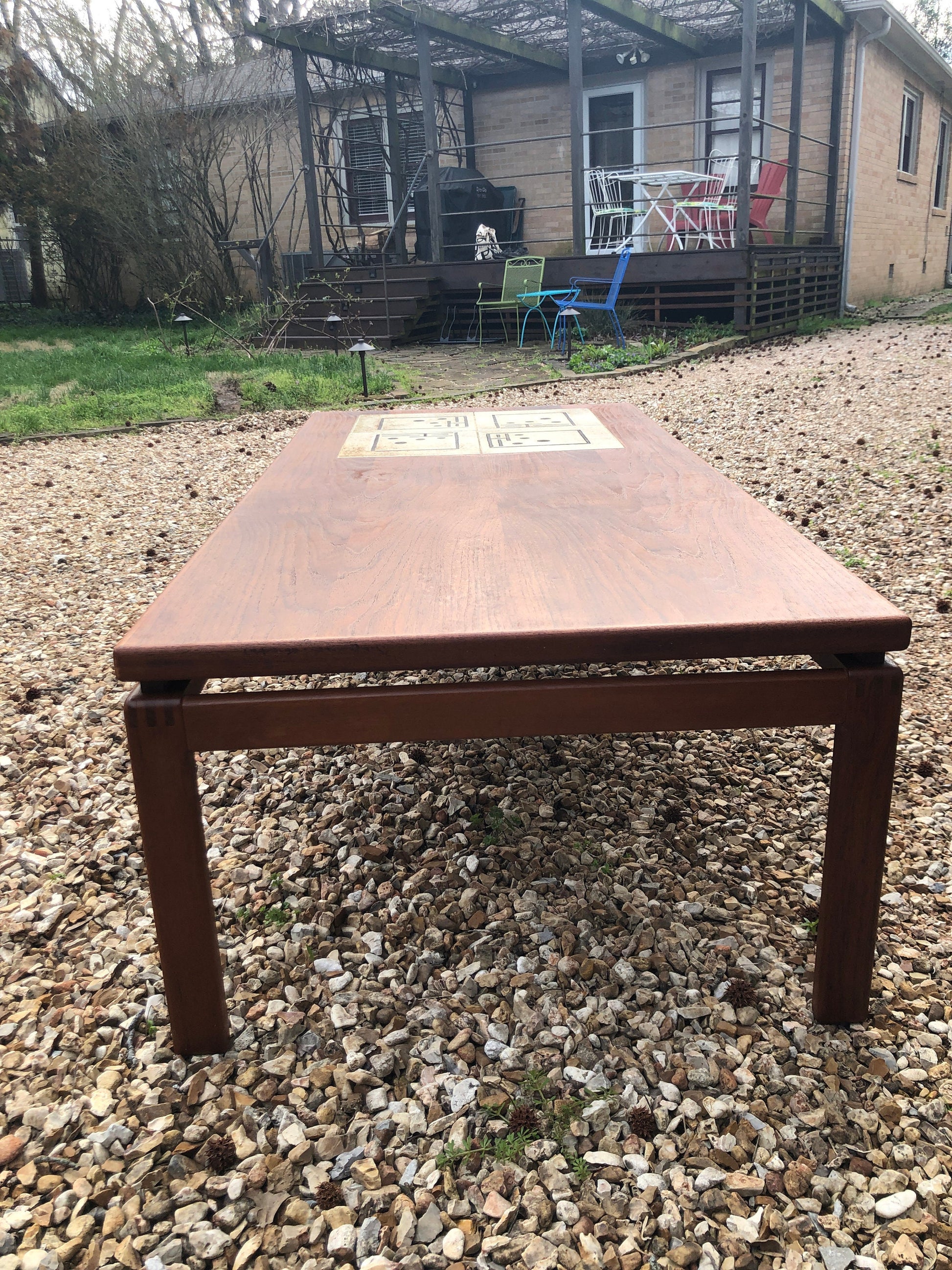 Large Teak & Tile Coffee Table By Bramin