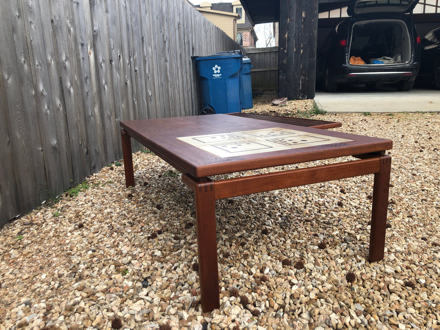 Large Teak & Tile Coffee Table By Bramin
