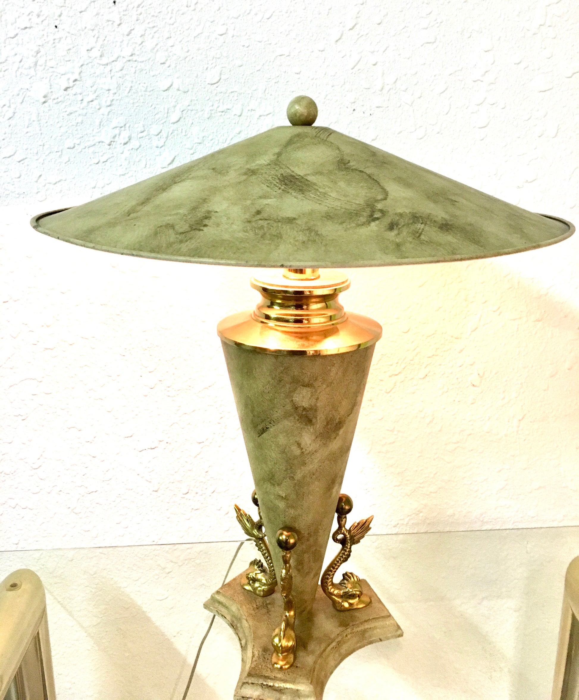 Brass Koi Dragon Lamp by Bauer