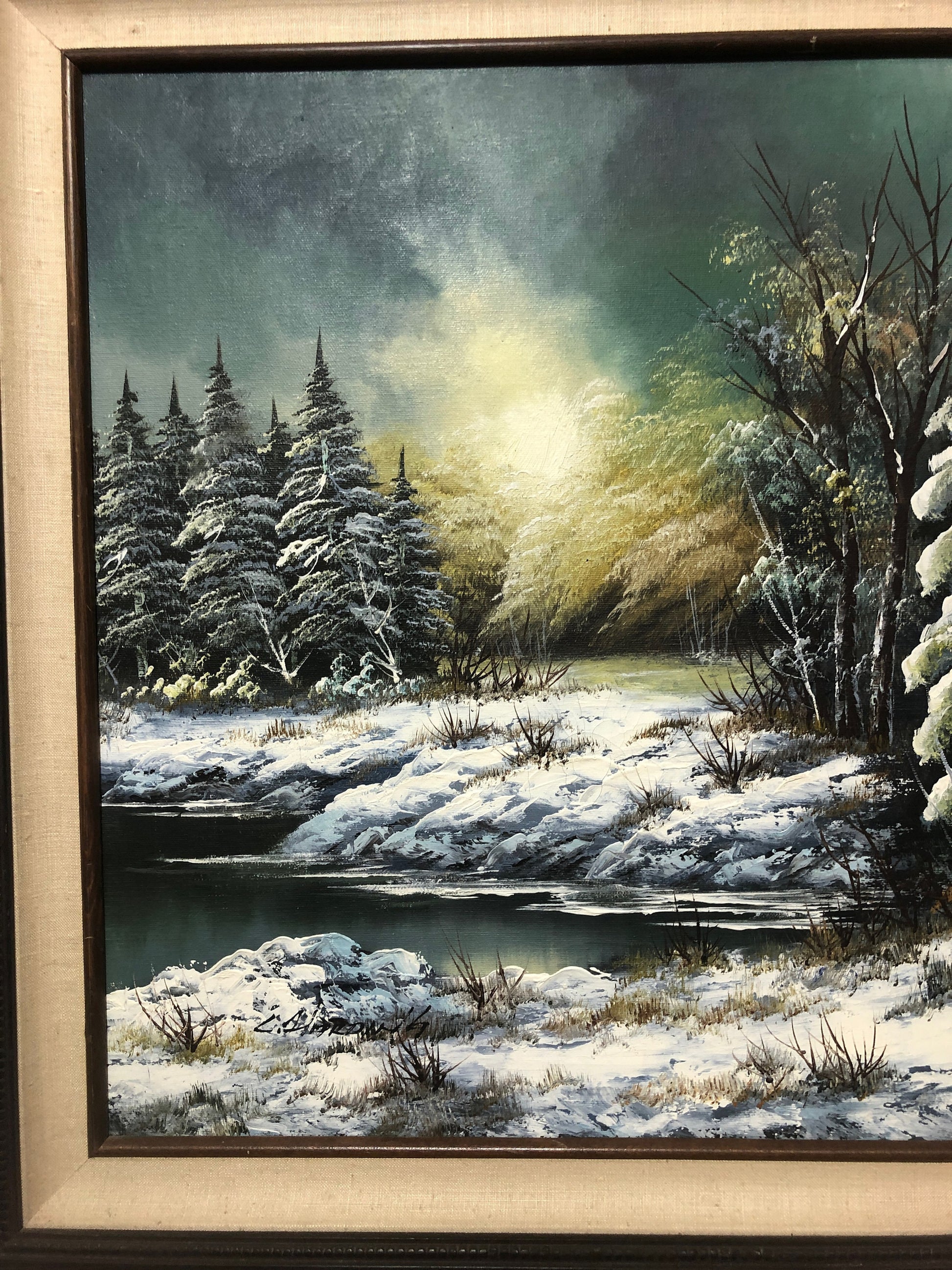 Signed Vintage Oil Painting on Canvas | Winter Forest