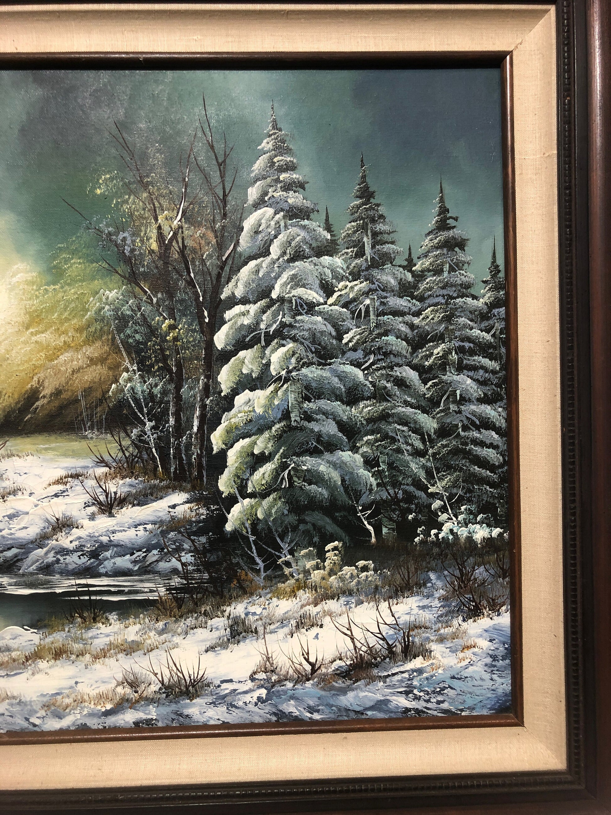 Signed Vintage Oil Painting on Canvas | Winter Forest