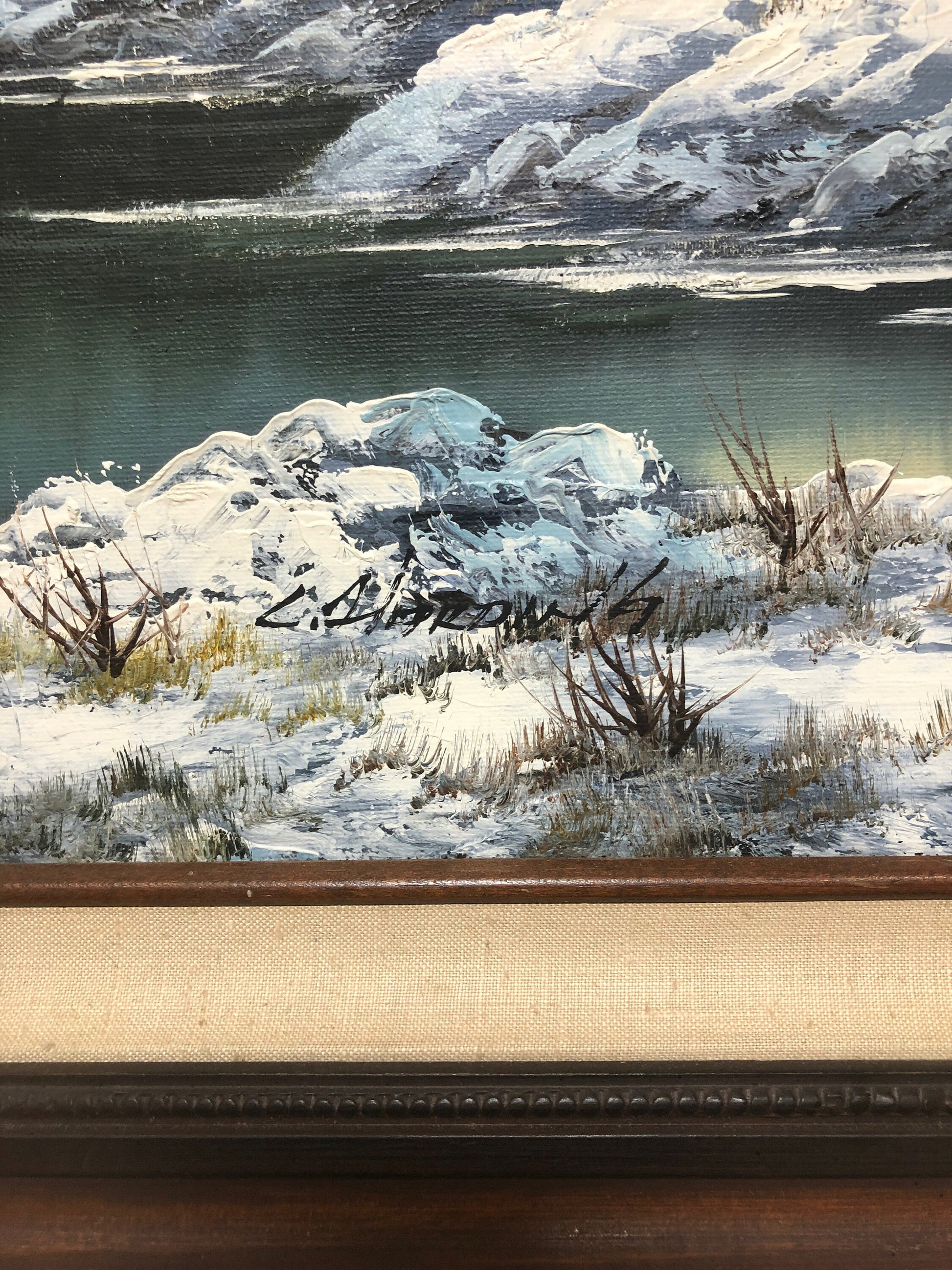 Signed Vintage Oil Painting on Canvas | Winter Forest