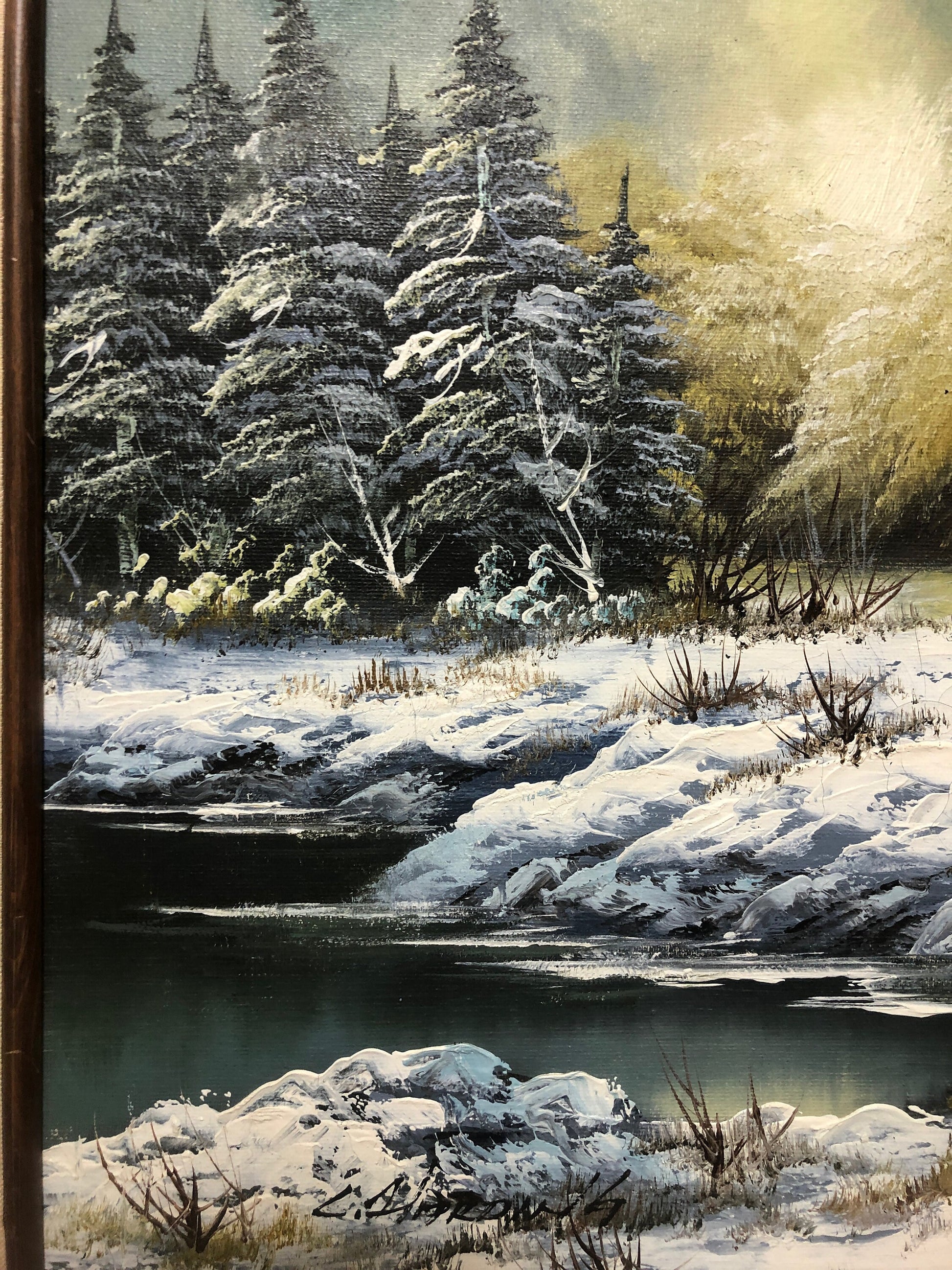 Signed Vintage Oil Painting on Canvas | Winter Forest