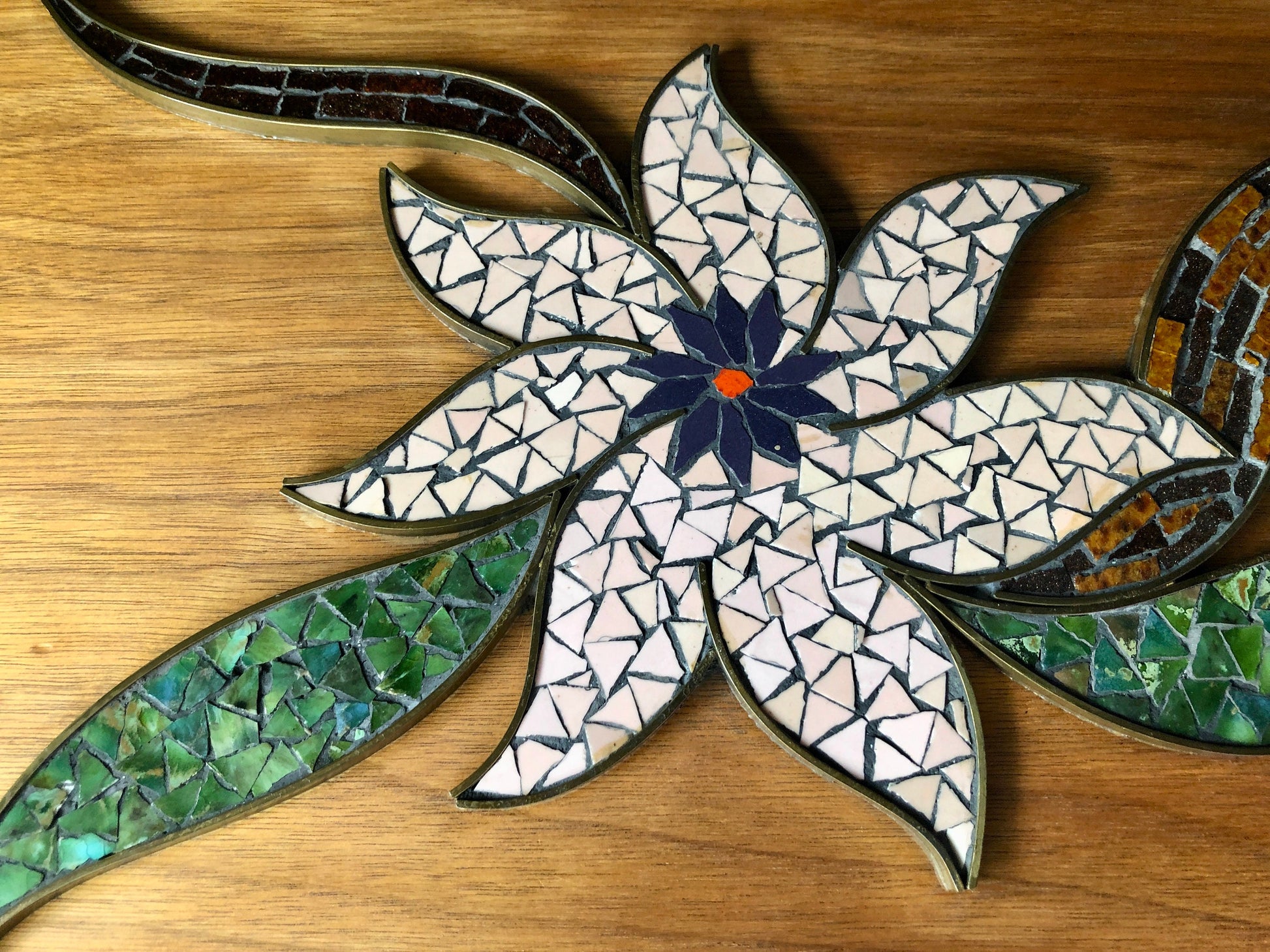 Glass Mosaic Flower Wall Art Mid Century