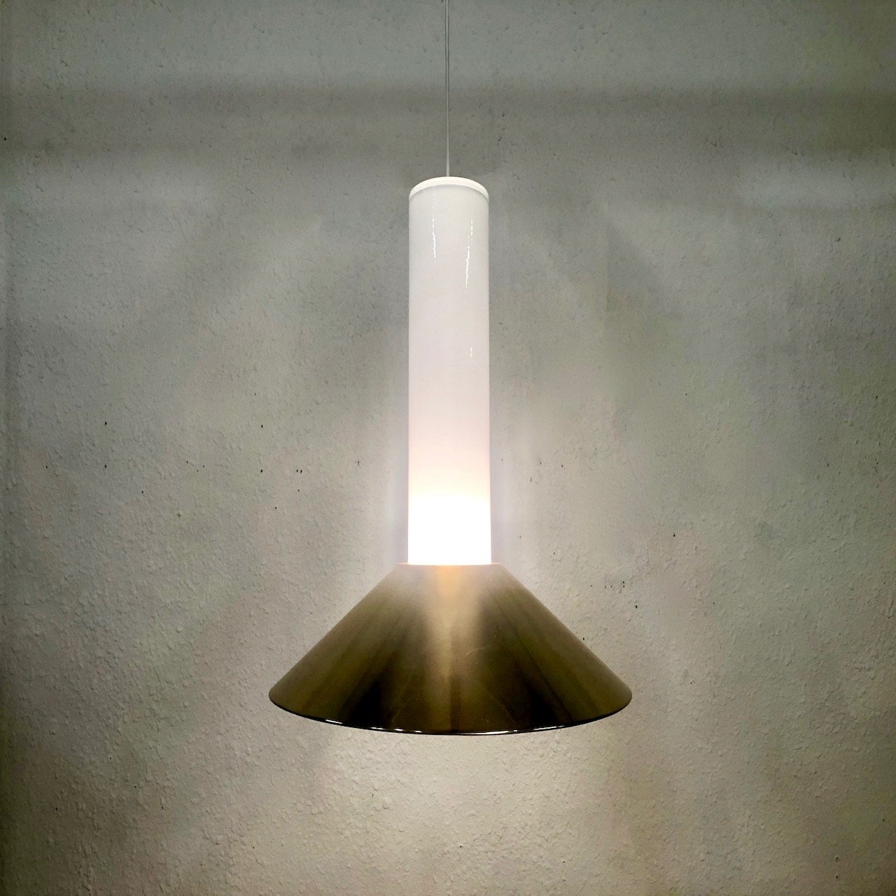 Large Murano Vistosi Glass Pendant Light with Brass Shade