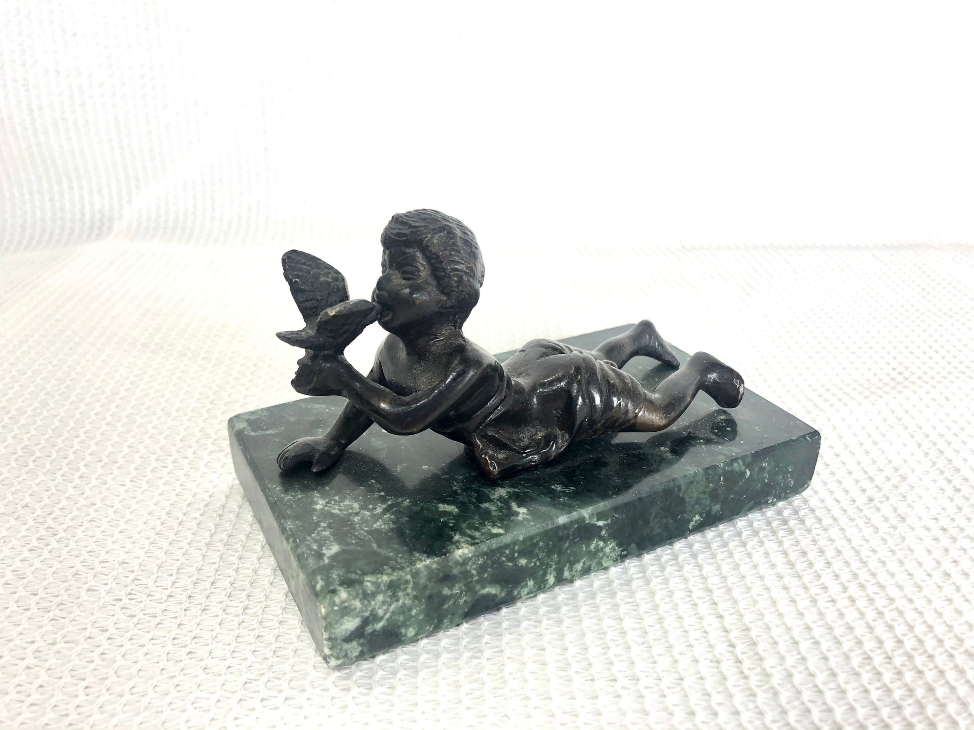 Bronze Statue on Marble | Child with Dove
