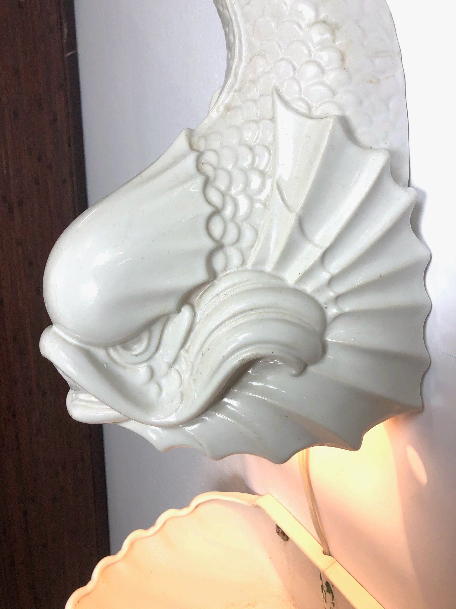 Porcelain Koi Wall Planter With Light Sconce by Charelton