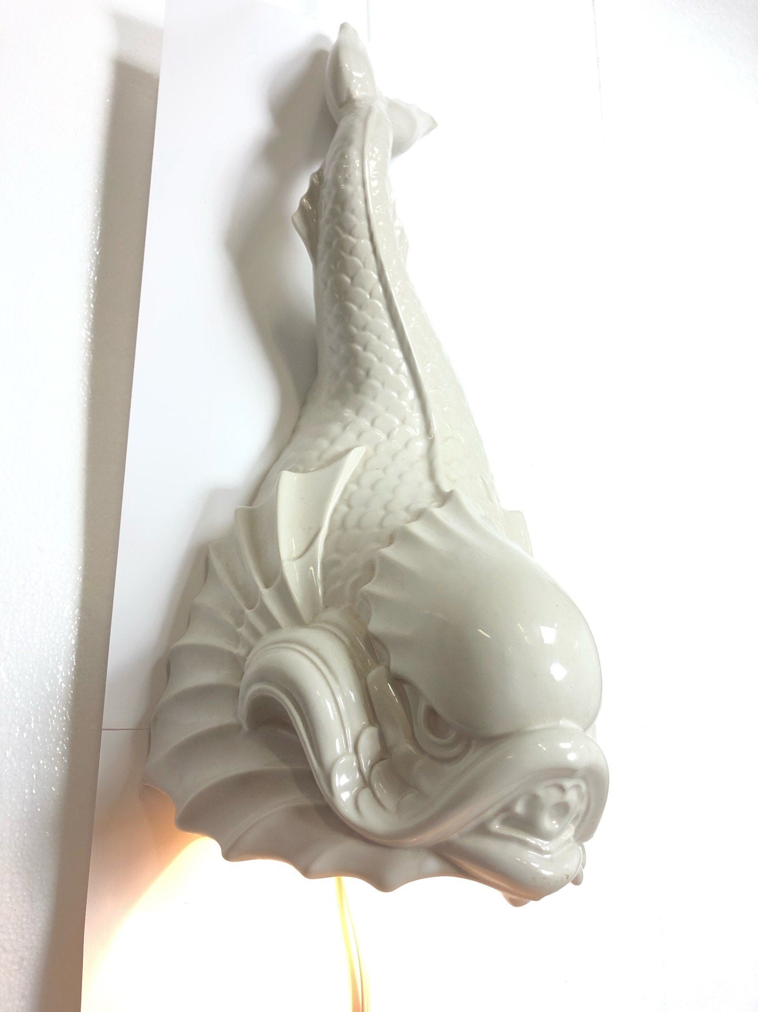 Porcelain Koi Wall Planter With Light Sconce by Charelton