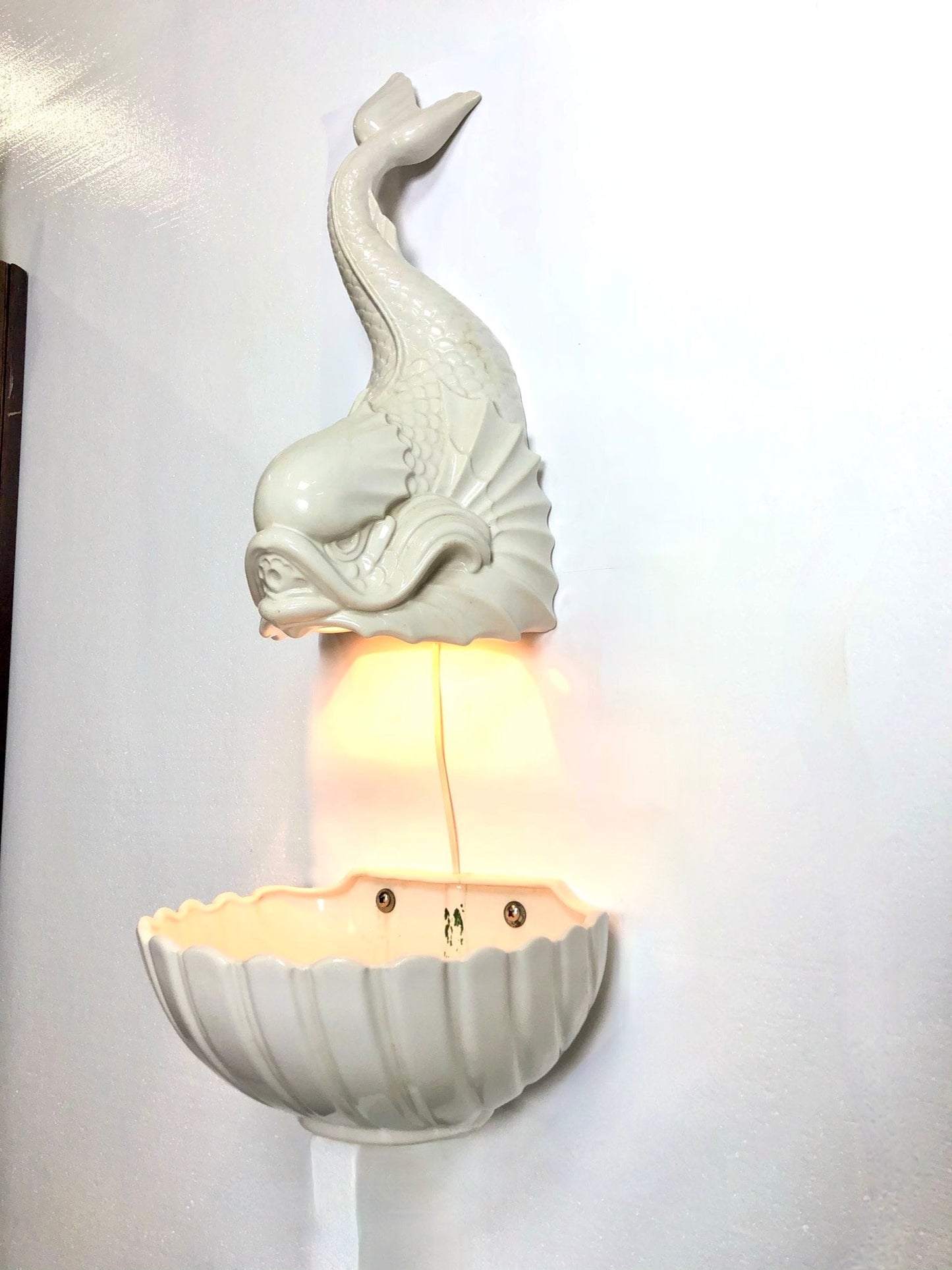 Porcelain Koi Wall Planter With Light Sconce by Charelton