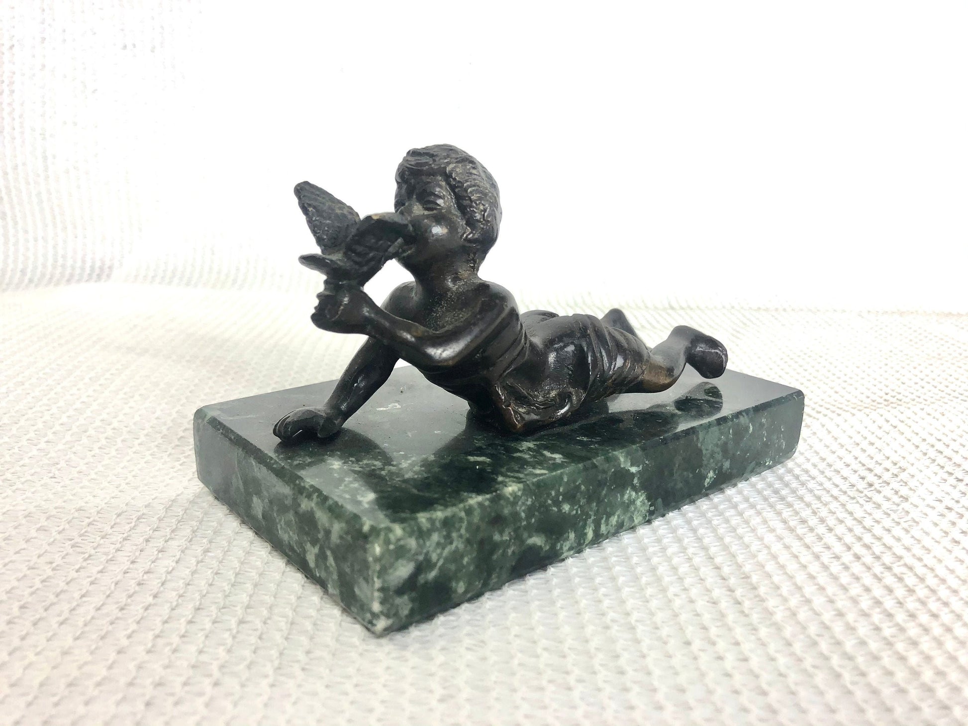 Bronze Statue on Marble | Child with Dove