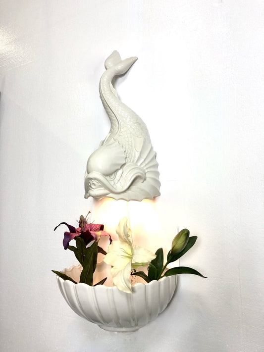 Porcelain Koi Wall Planter With Light Sconce by Charelton