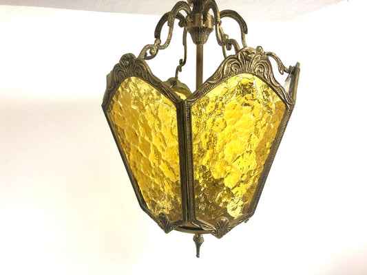 Bronze & Pebbled Glass Ceiling Fixture