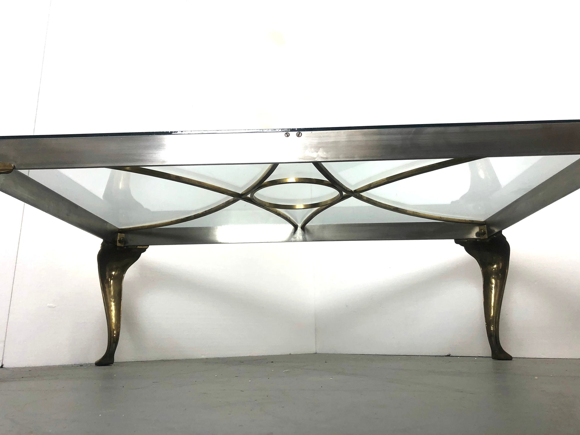 Regency Glass Top Coffee Table | Brass & Steel