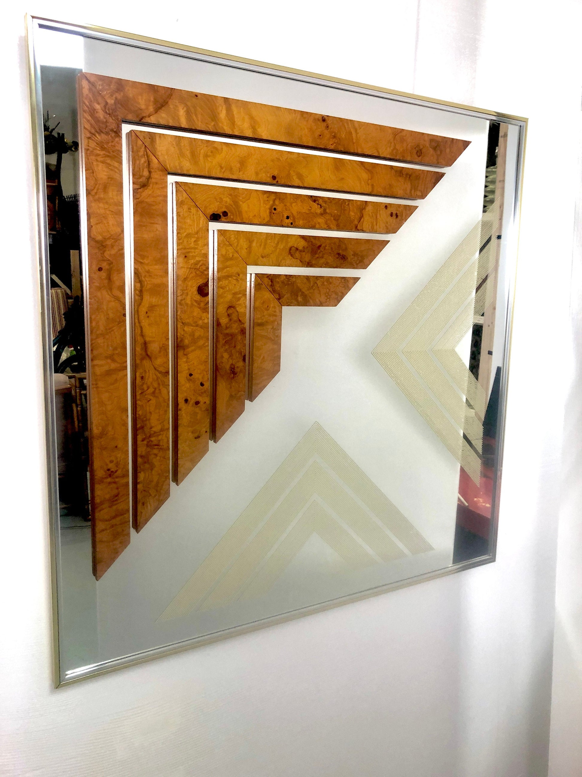 Greg Copeland Burlwood Graphic Op-Art Wall Mirror