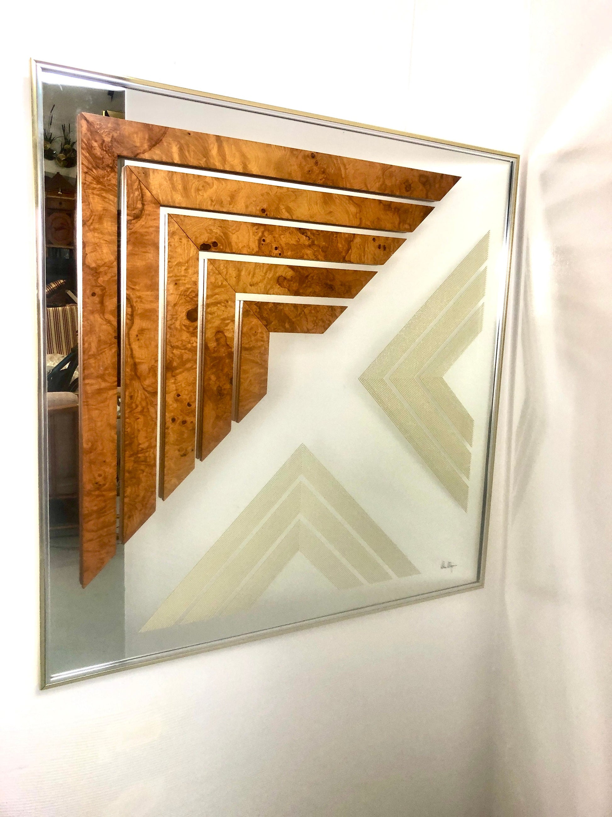 Greg Copeland Burlwood Graphic Op-Art Wall Mirror