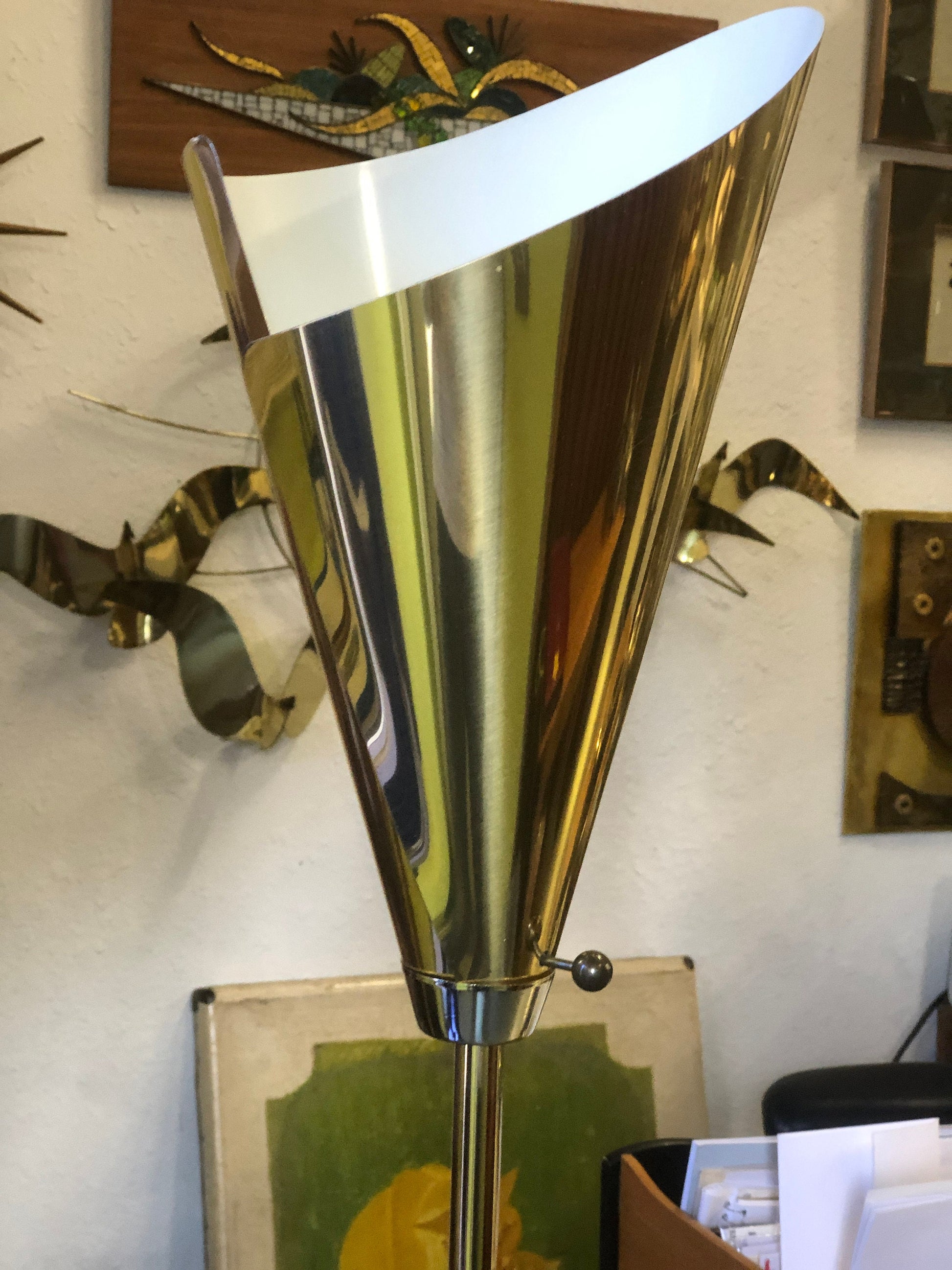 Brass Torchiere Floor Lamp | Cone Shade