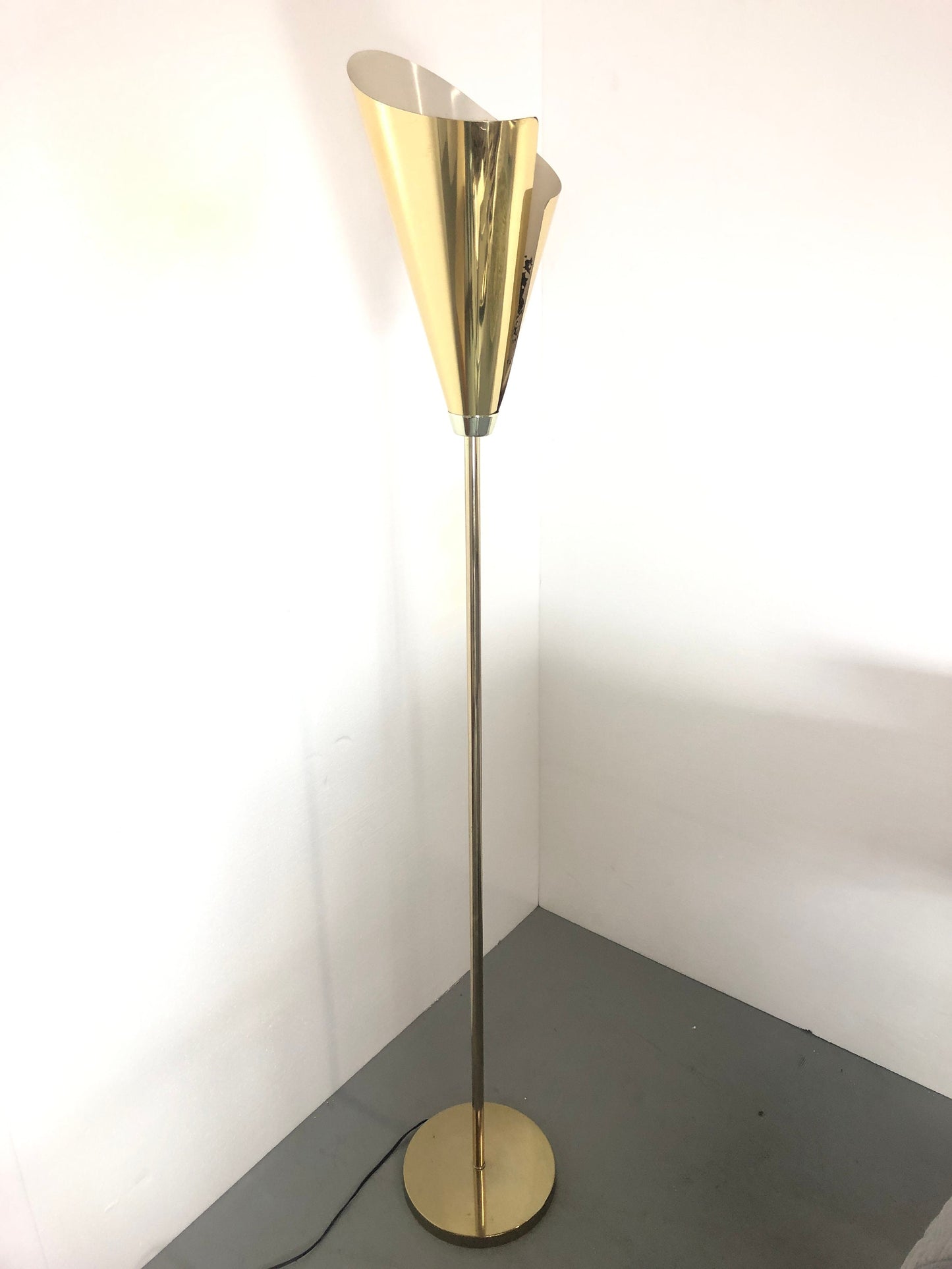 Brass Torchiere Floor Lamp | Cone Shade
