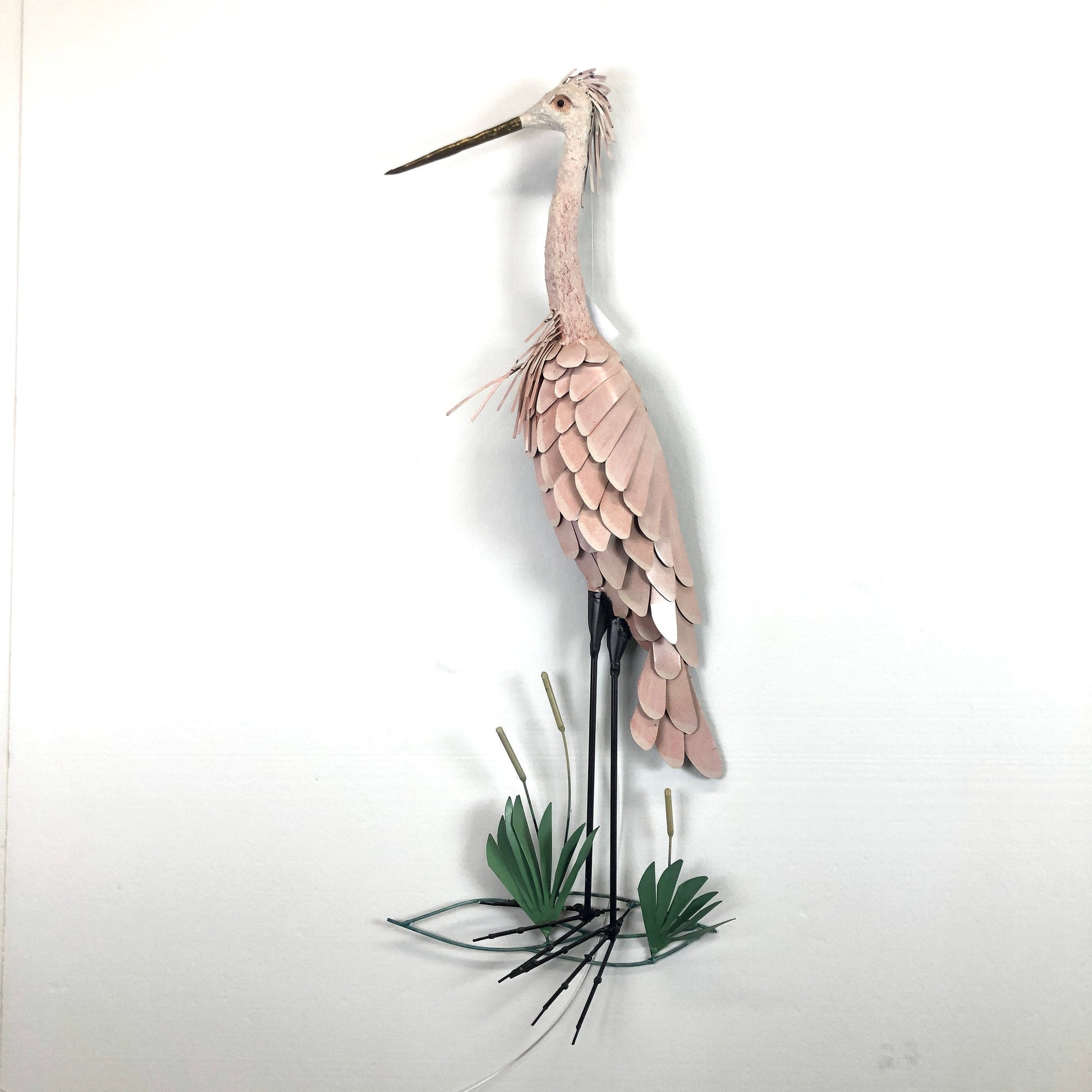 Metal Pink Heron Wall Art Sculpture
