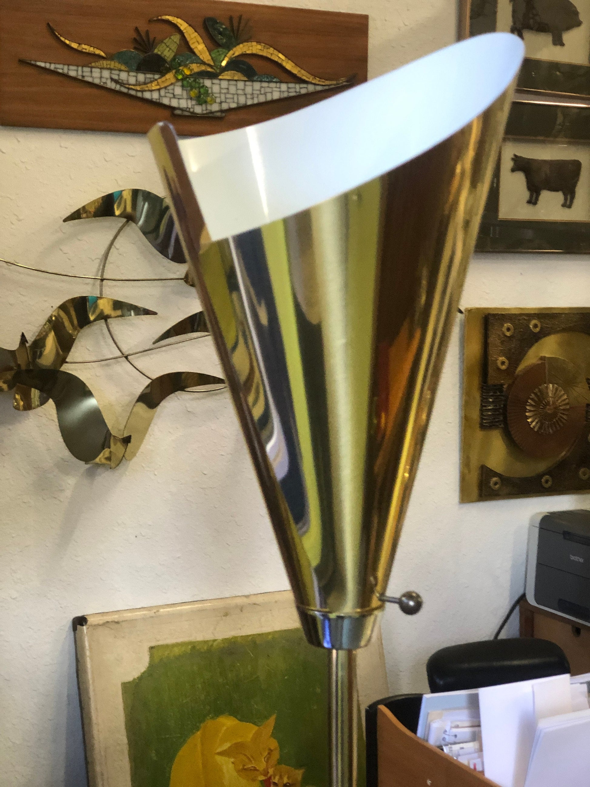 Brass Torchiere Floor Lamp | Cone Shade