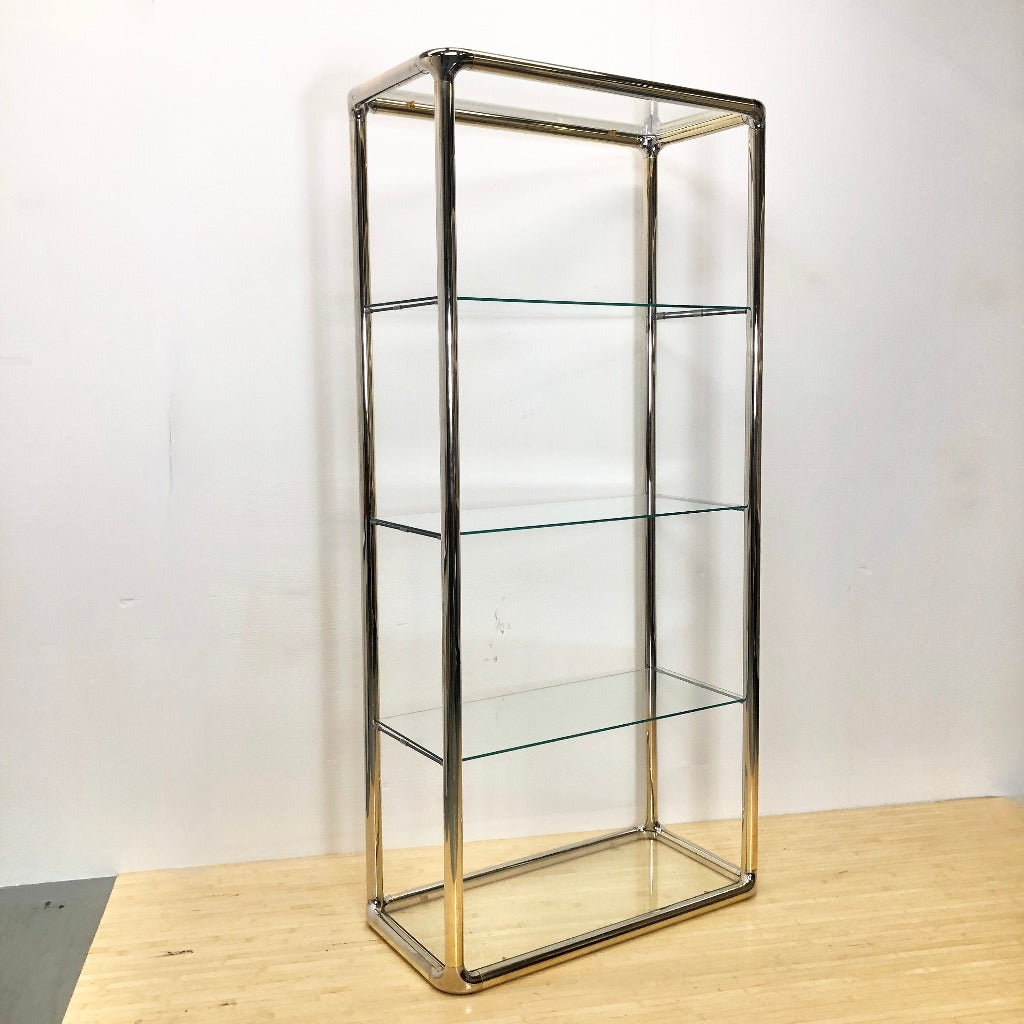 Brass Tubular Etageres Glass Shelf | Milo Baughman