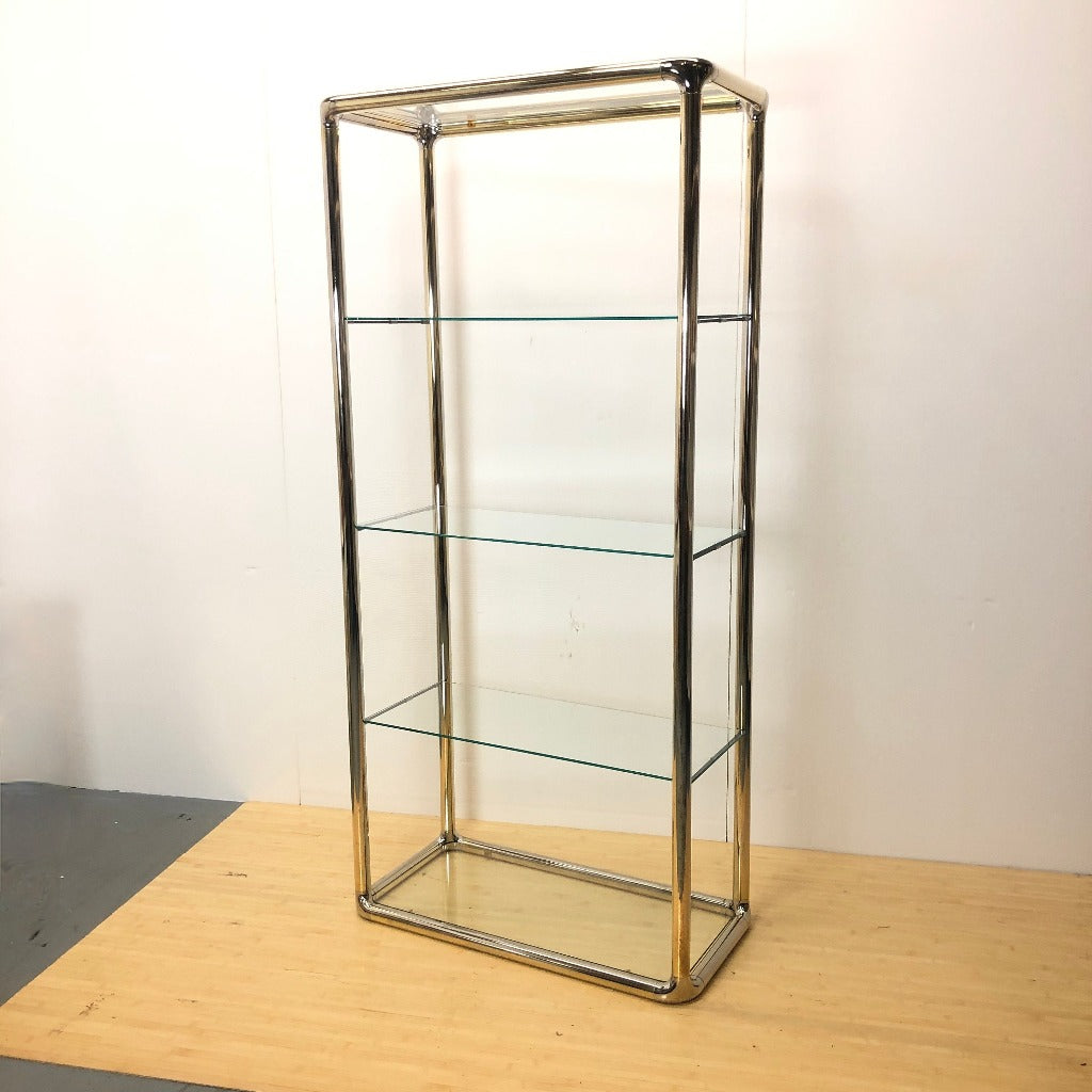 Brass Tubular Etageres Glass Shelf | Milo Baughman