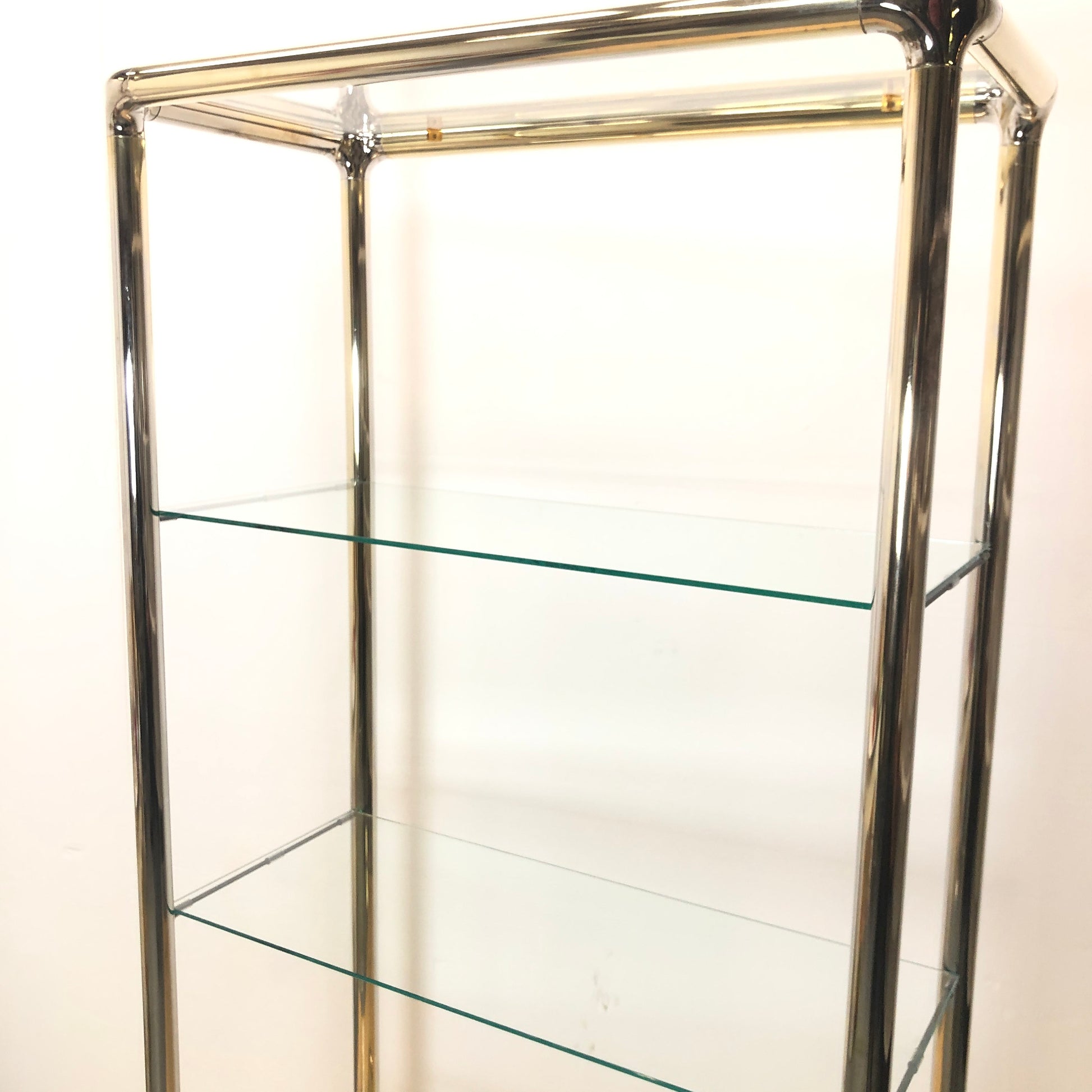 Brass Tubular Etageres Glass Shelf | Milo Baughman