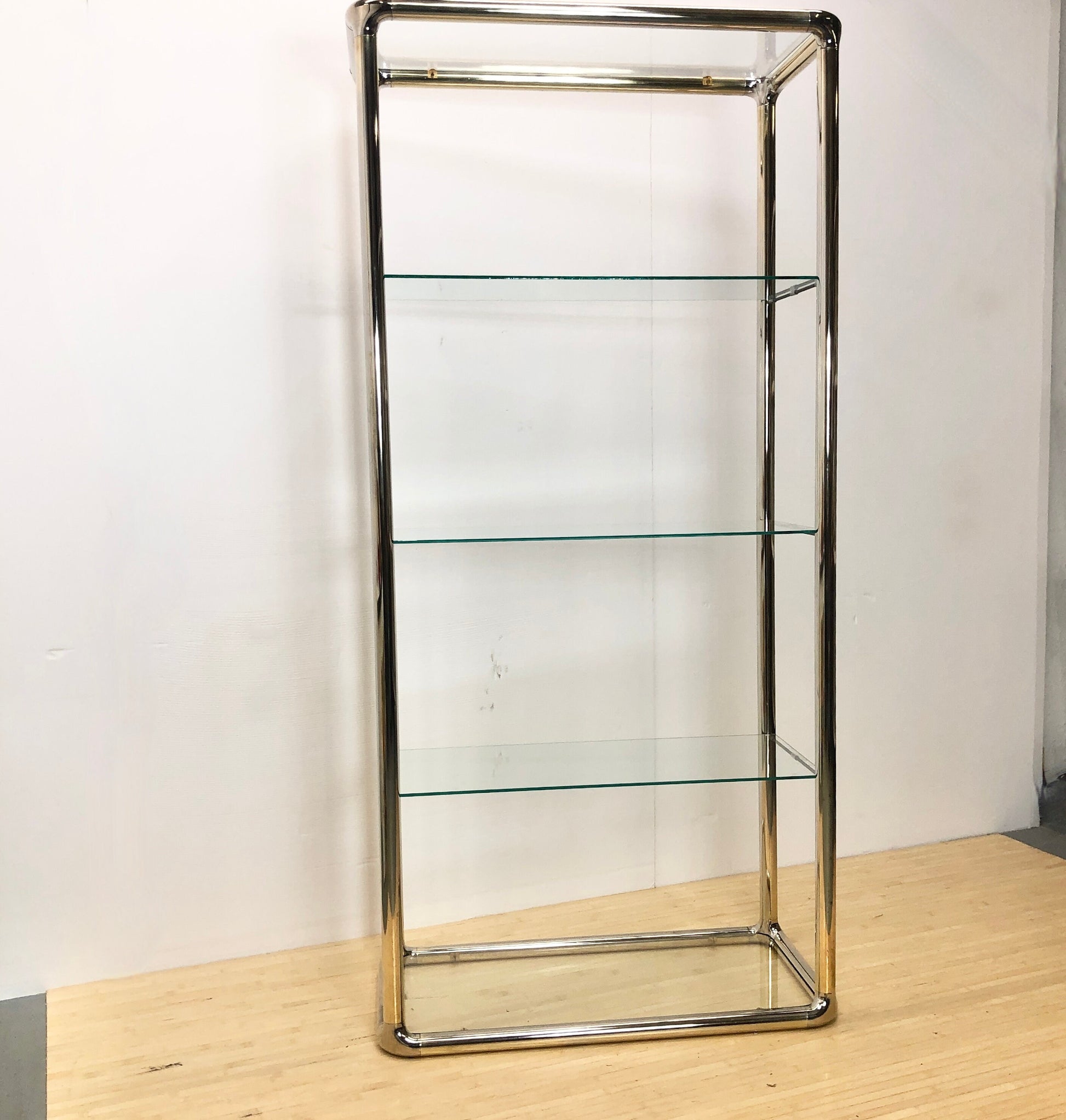Brass Tubular Etageres Glass Shelf | Milo Baughman