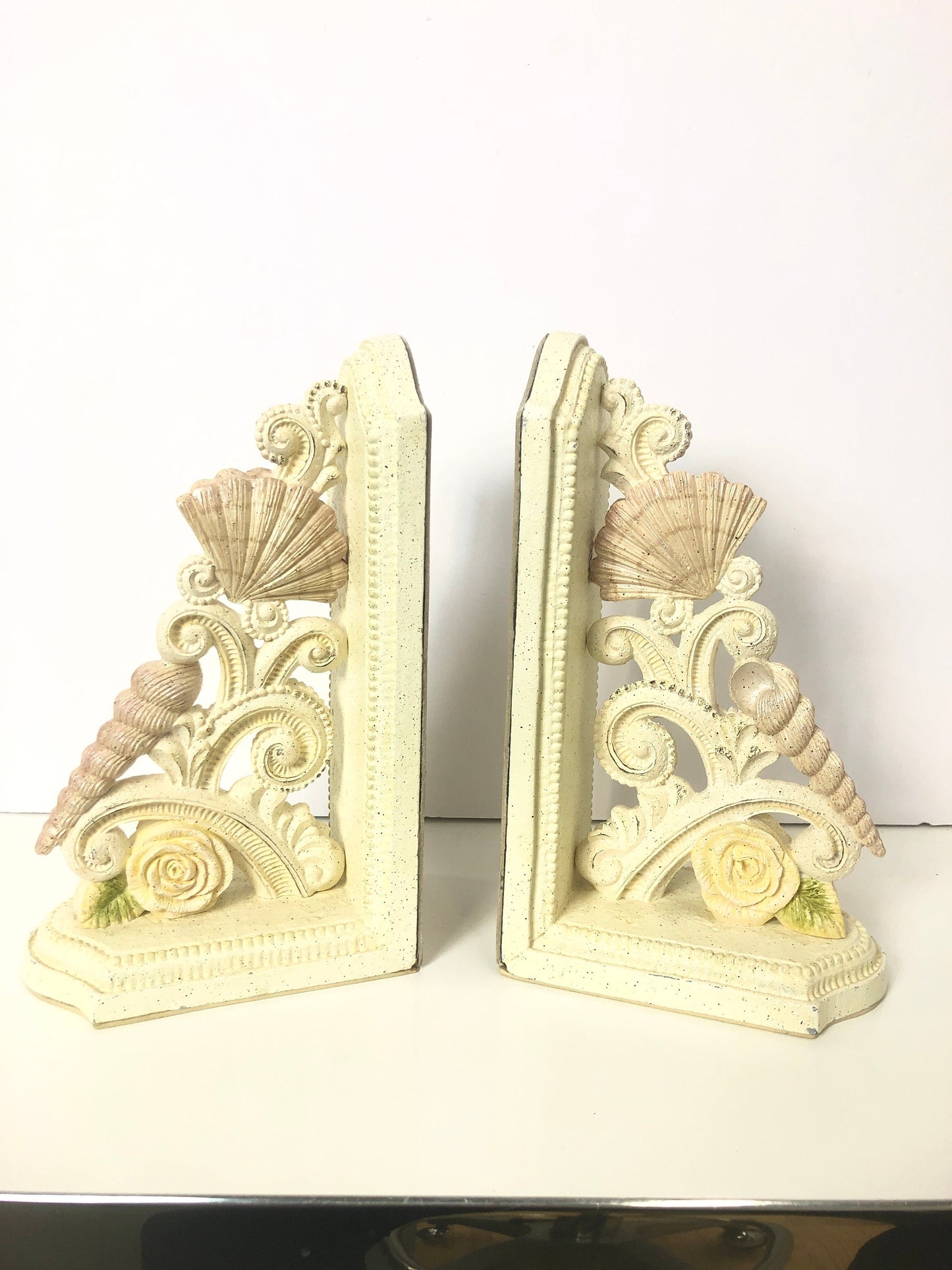 Vintage Seashell Bookends | White Cast Iron