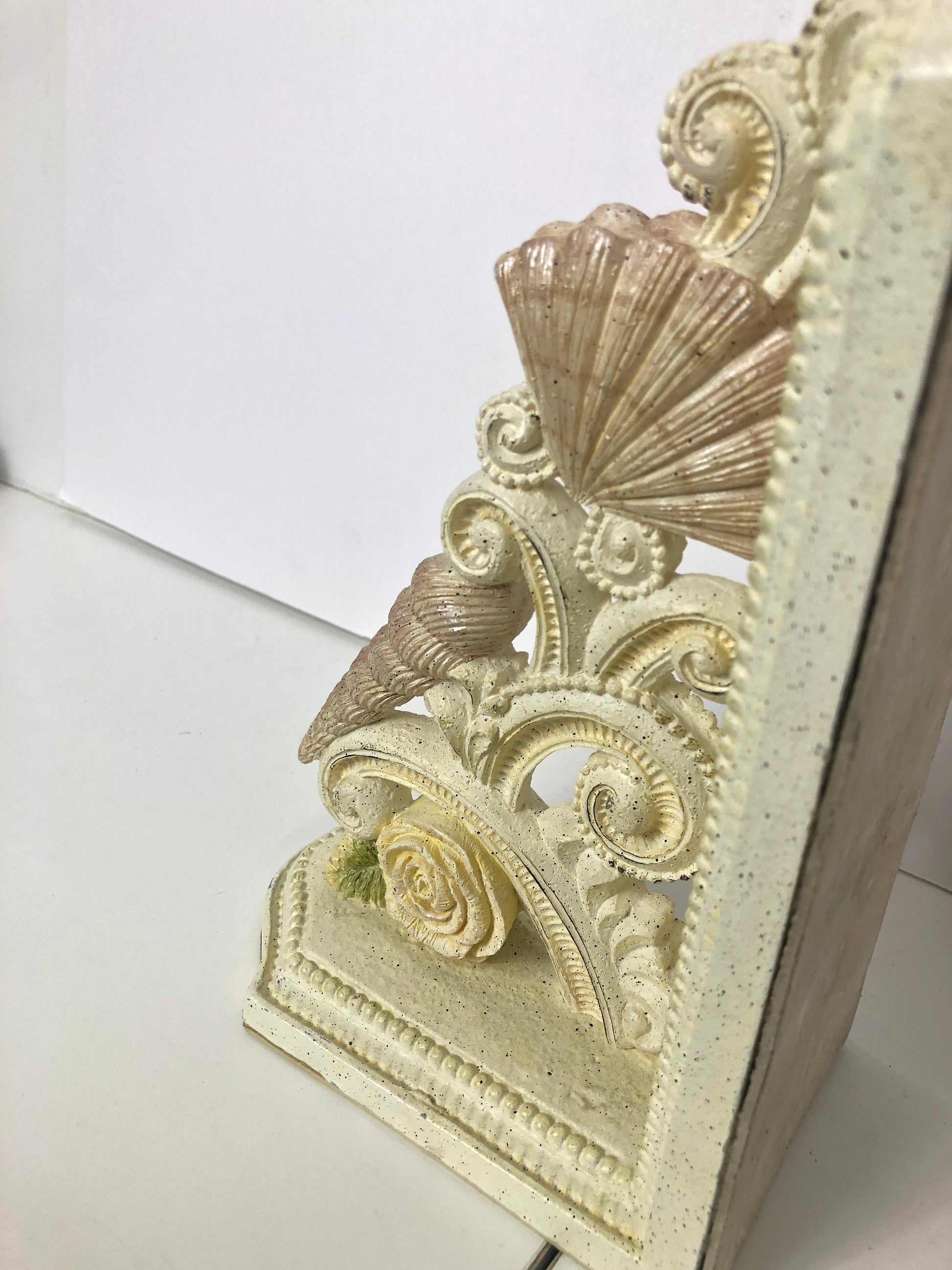 Vintage Seashell Bookends | White Cast Iron