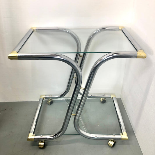 Chrome Tubular Bar Cart Glass Shelves