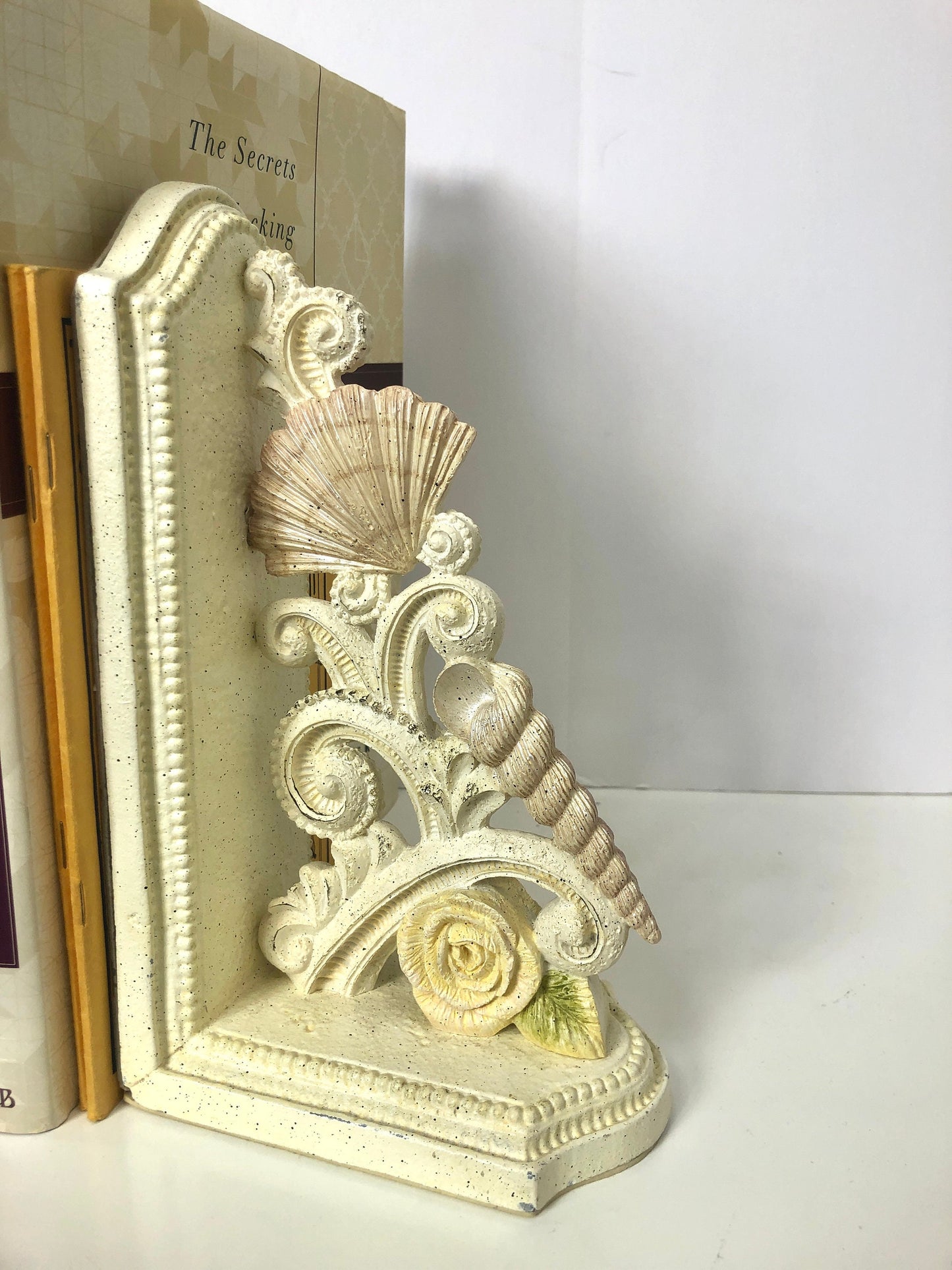 Vintage Seashell Bookends | White Cast Iron