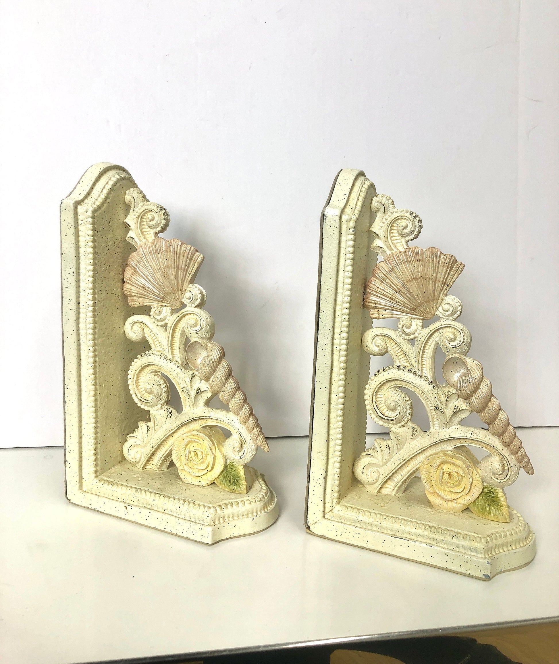 Vintage Seashell Bookends | White Cast Iron