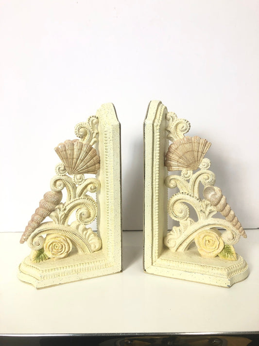 Vintage Seashell Bookends | White Cast Iron