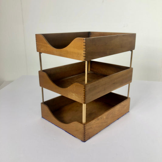 3 Tiered Oak Letter Tray
