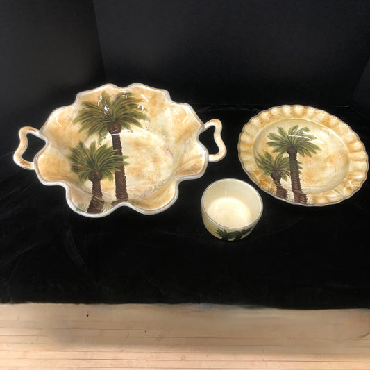 Glass Encased PalmTree Serving Bowls | Set of 3