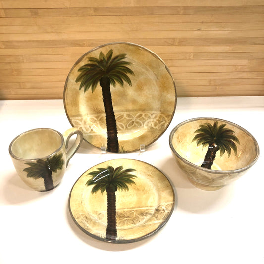 16 Piece Palm Tree Dinnerware | 4 Place Settings