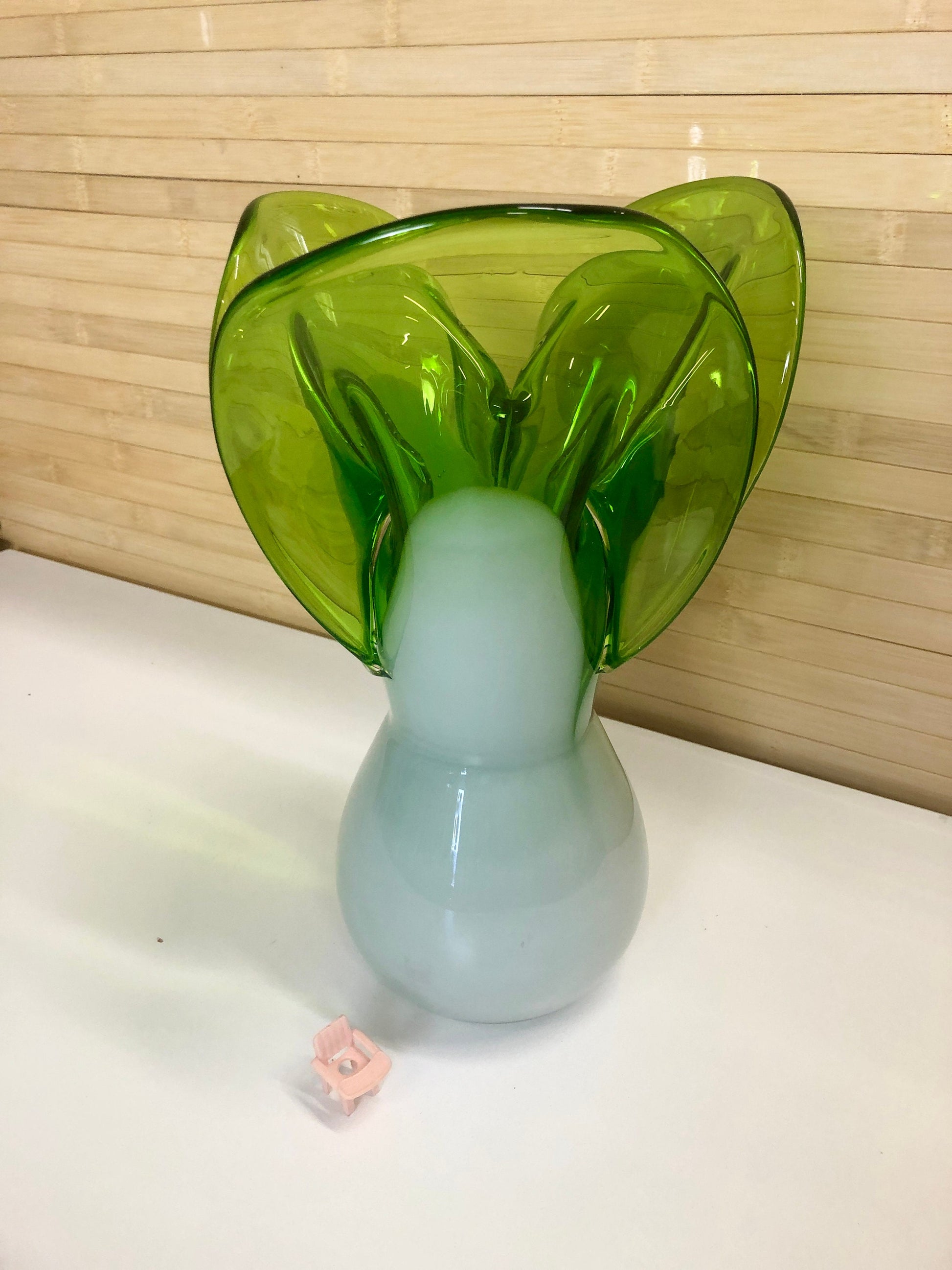 SOLD CH Green Glass Flower Vase
