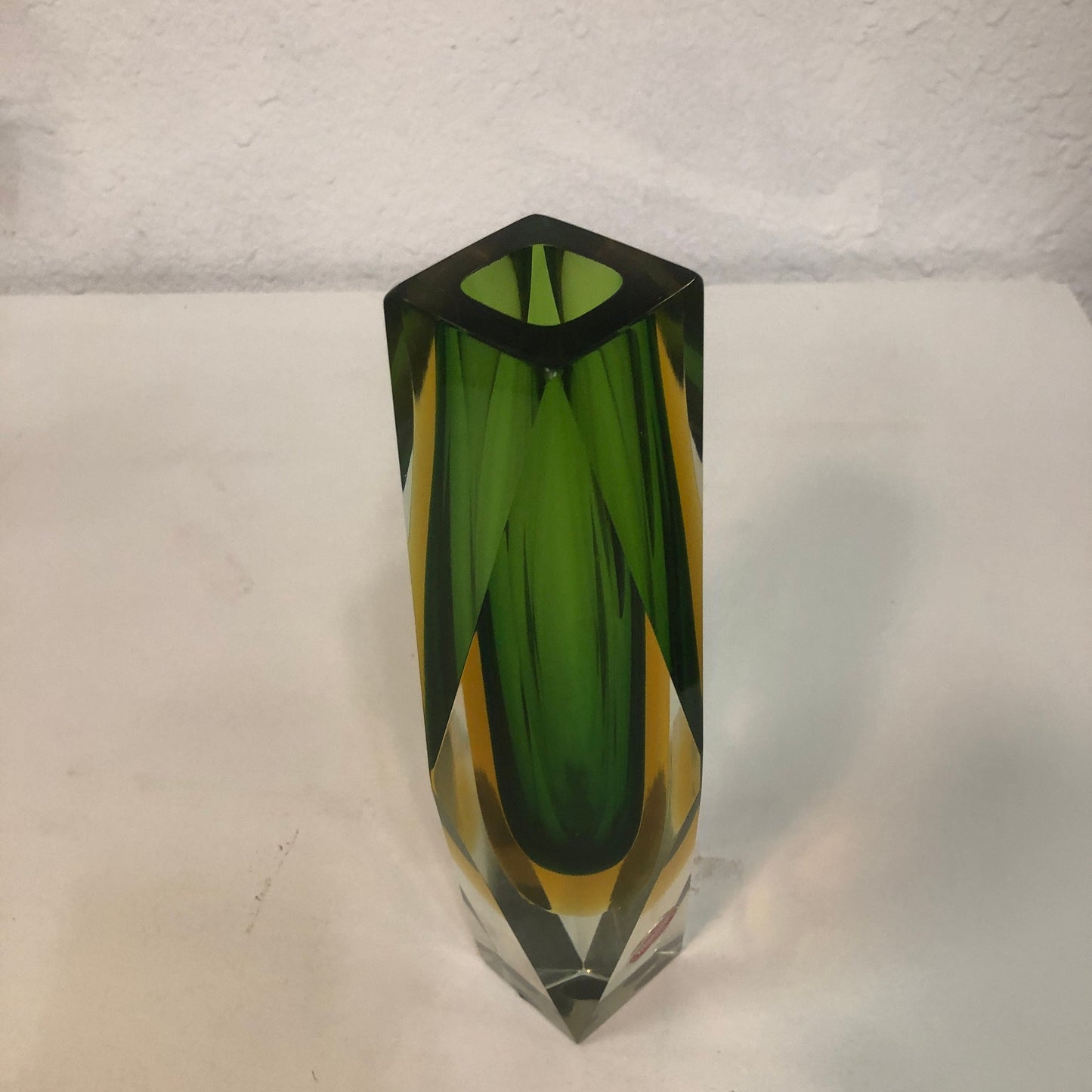 Murano Green Glass Prism Vase